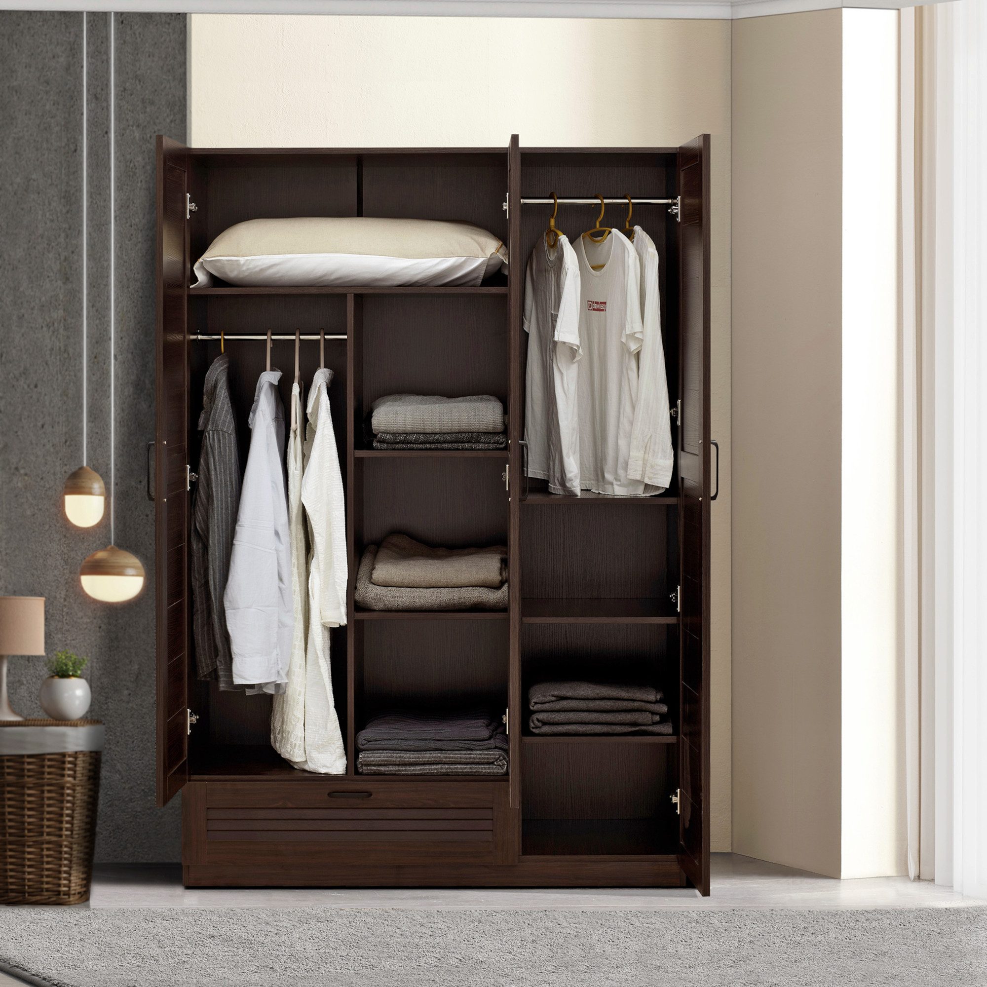 en.casa Kleiderschrank »Finning« 2 Stangen, 7 günstig online kaufen