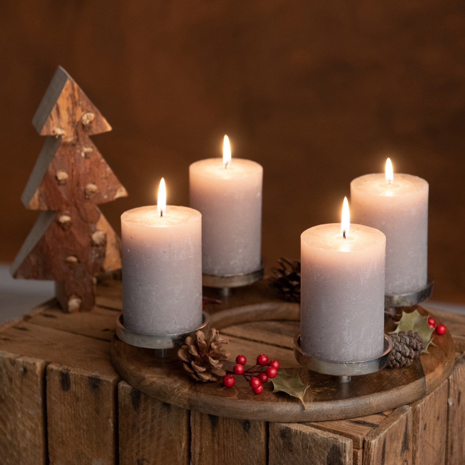 Kerzenhalter Advent 30cm Adventskranz Holz Rund Weihnachtskranz Kamelio Kerzenständer