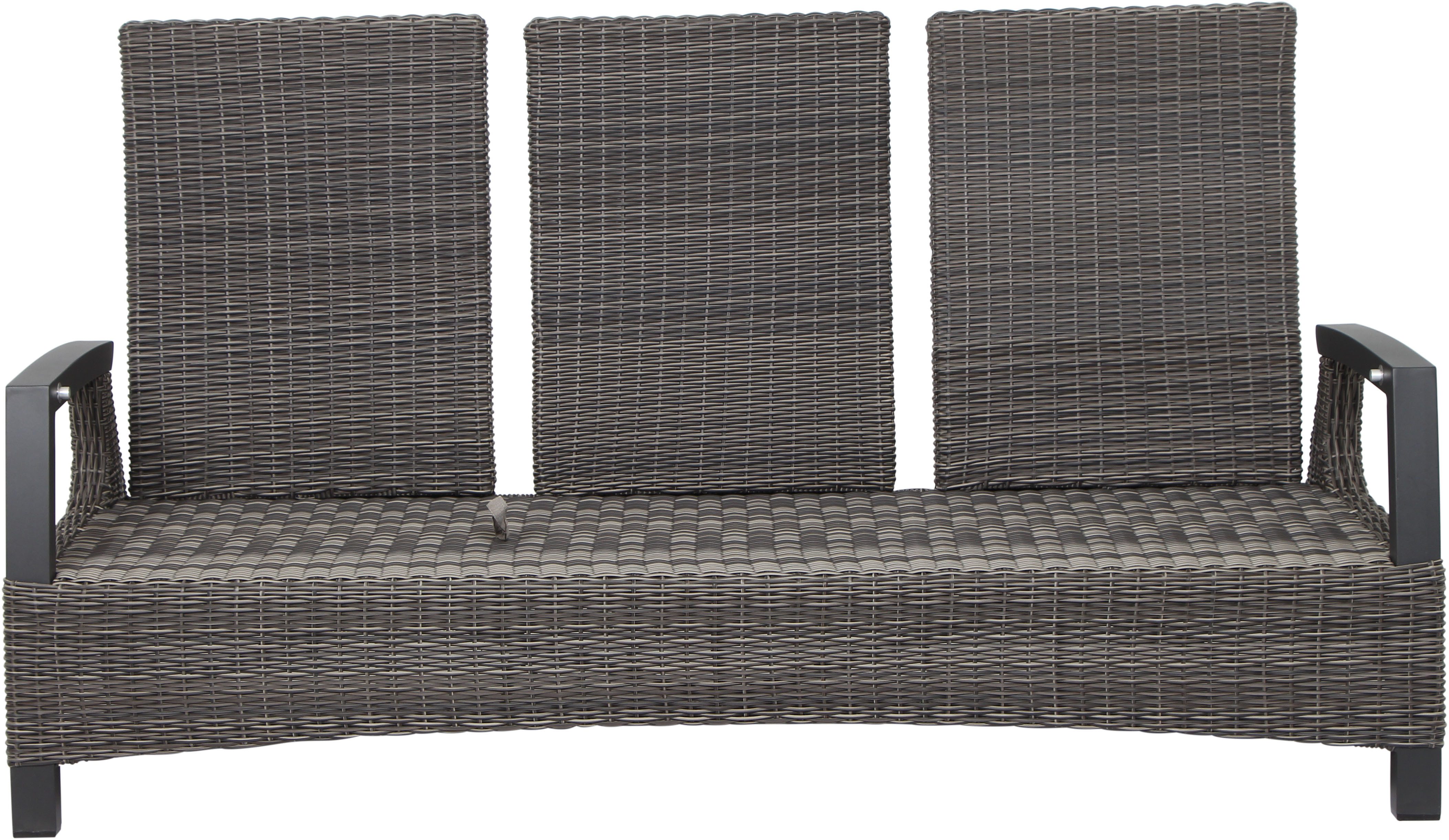Siena Garden Gartenlounge-Bank CORIDO Lounge 3er Sofa in charcoal grey, Gestell Alu matt anthrazit, mit Sitz- u. Rückenkissen taupe meliert