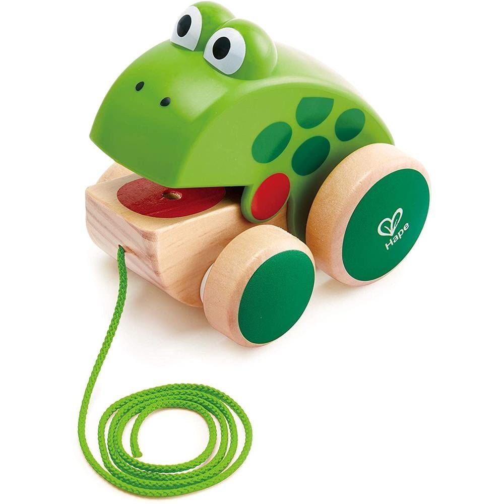 Hape Nachziehfahrzeug Nachziehfrosch Fridolin, Motorikspielzeug, Holzspielzeug, grün