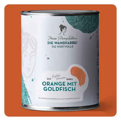MissPompadour Wandfarbe Orange mit Goldfisch - matte Wandfarbe mit sehr hoher Deckkraft 1 L, geruchsneutrale und spritzfreie Innenfarbe, wasserbasiert