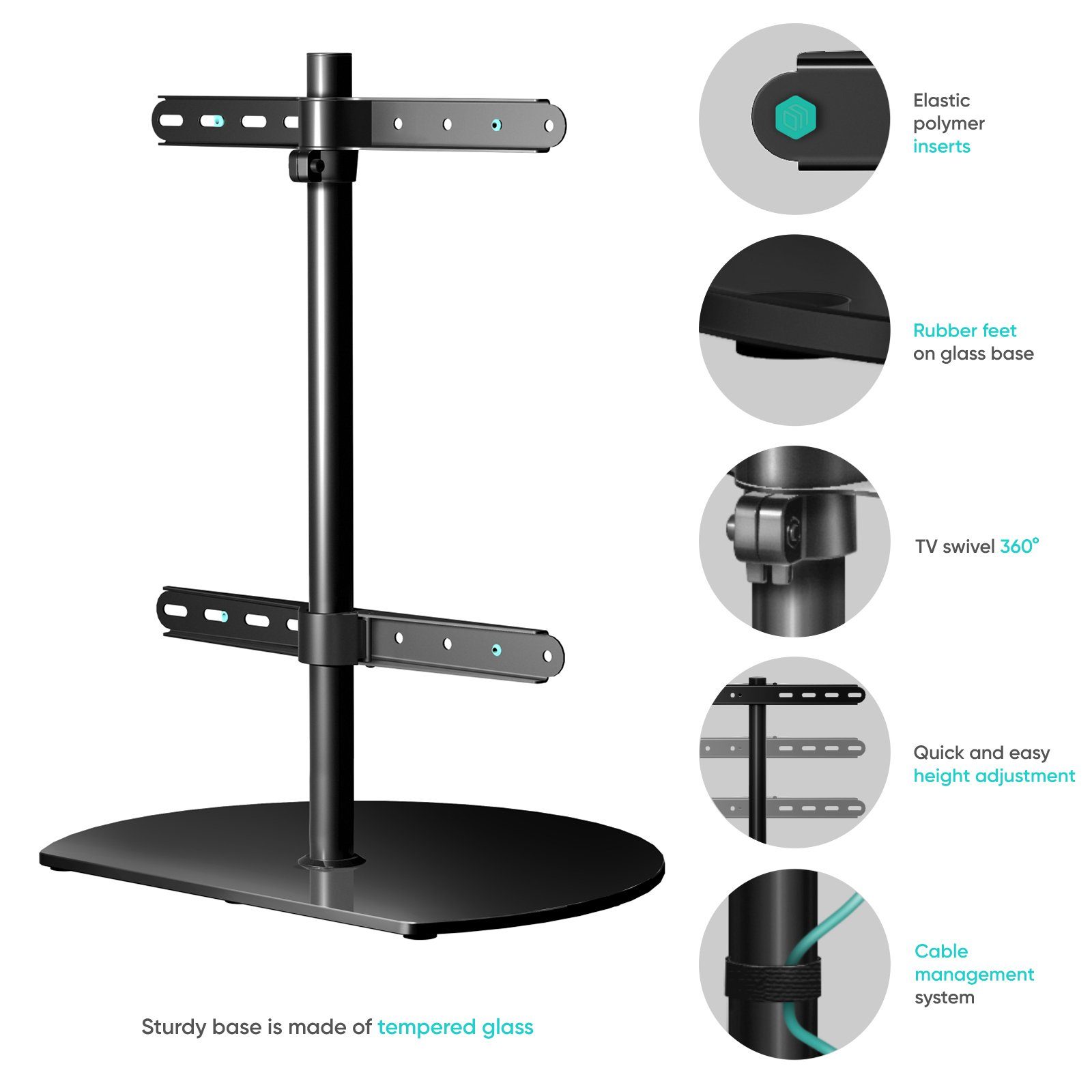 ONKRON TV-Ständer ONKRON 32-65 Zoll, bis 35 kg, PT2-B, (bis 65,00 Zoll, TV Standfuss mit Tischmontage, TV Standfuss mit Tischmontage, TV Tischständer, 360° schw – Bild 3 von 5