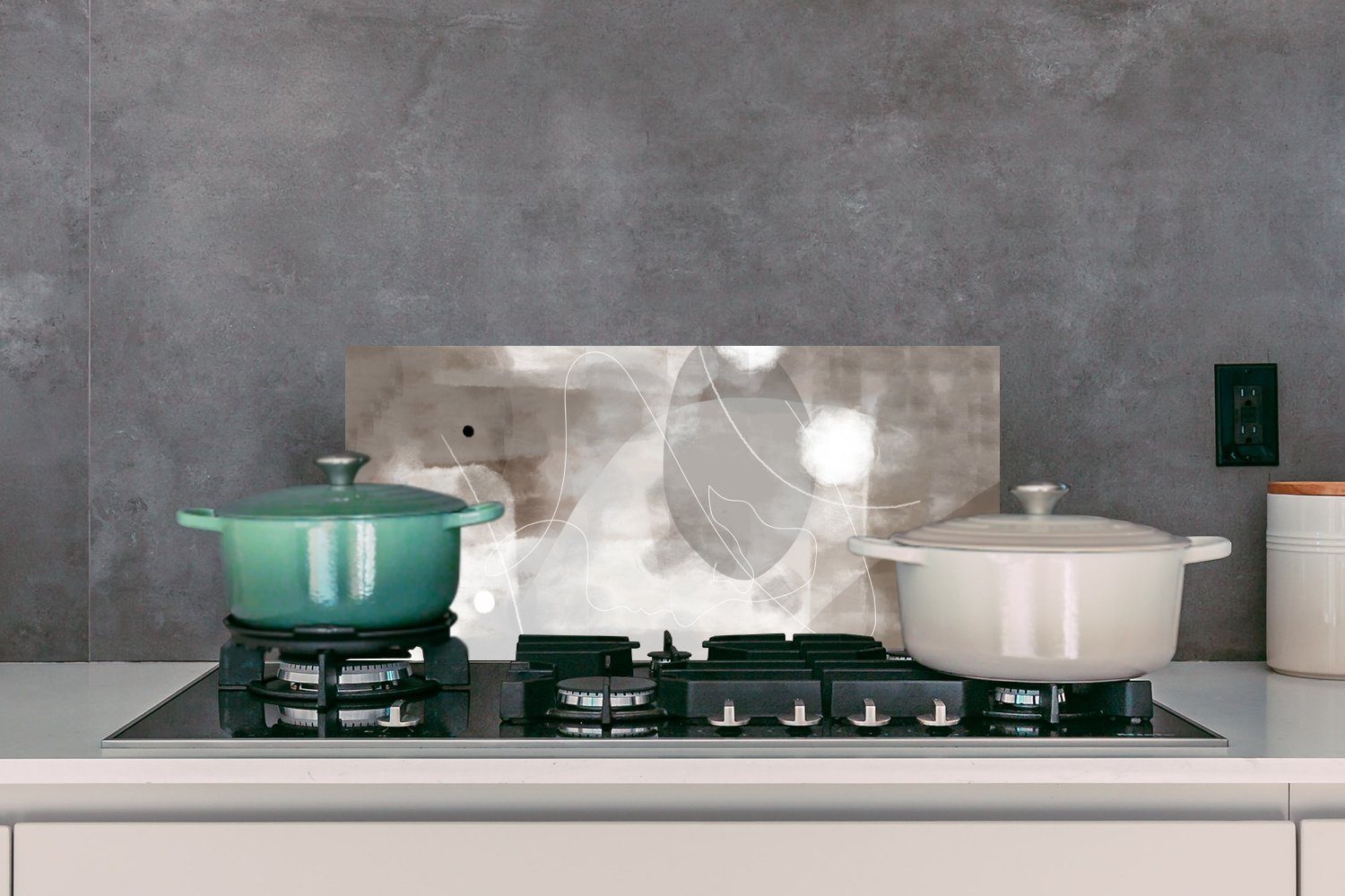 Küchen Abstrakt, Wandschutz, cm, gegen - MuchoWow für 60x30 - und Grau Schmutzflecken - Farbe (1-tlg), Fett Strichzeichnung Küchenrückwand