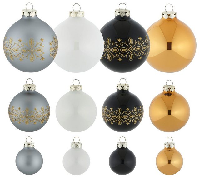 Thüringer Glasdesign Weihnachtsbaumkugel »Black&White&Gold« (30 Stück)-Otto