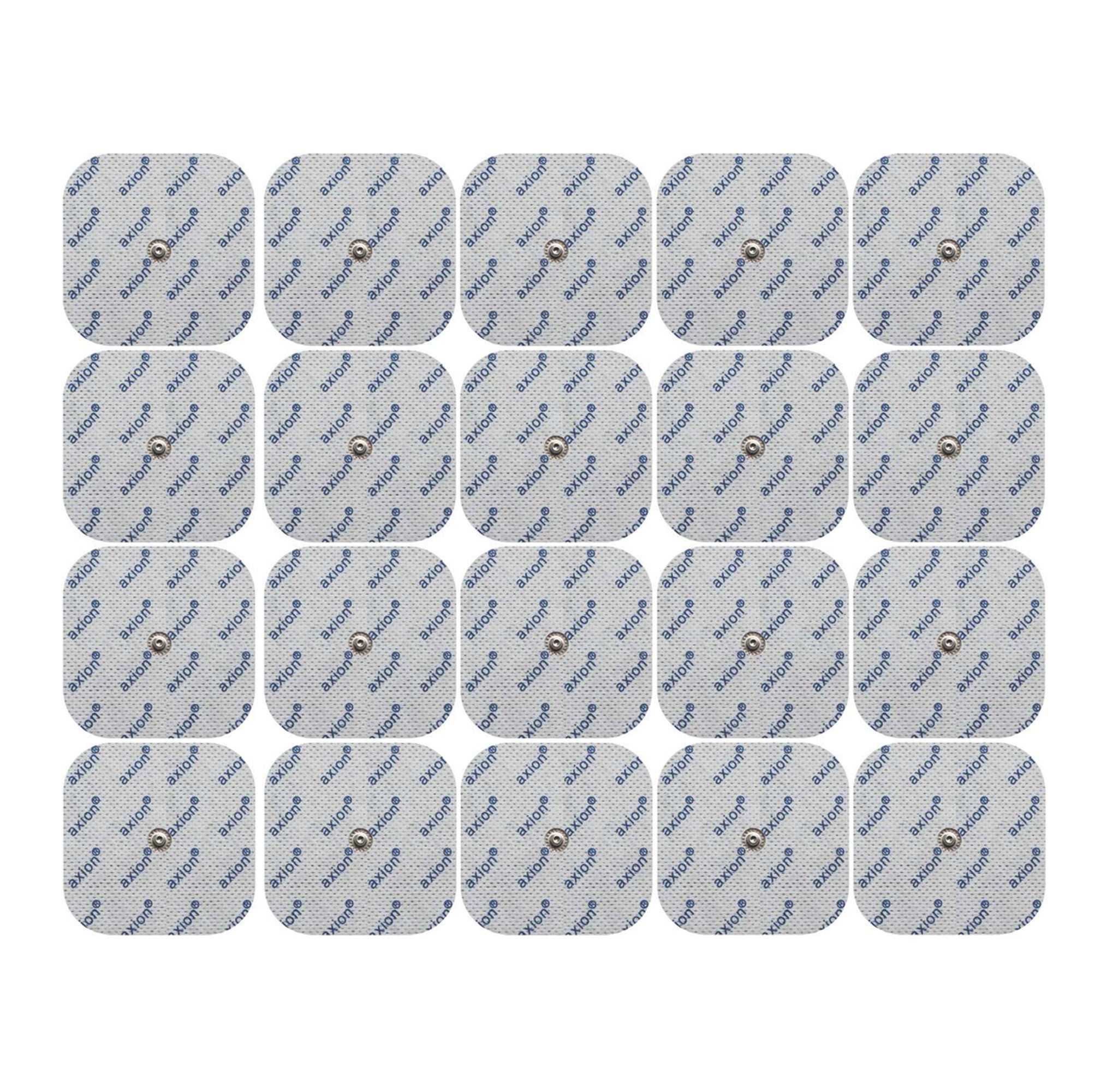 Axion Elektrodenpads TENS EMS selbstklebende GEL Elektroden 50 x 50 mm, Sparset 20 St.,3.75mm Druckknopfanschluss, kompatibel mit Compex