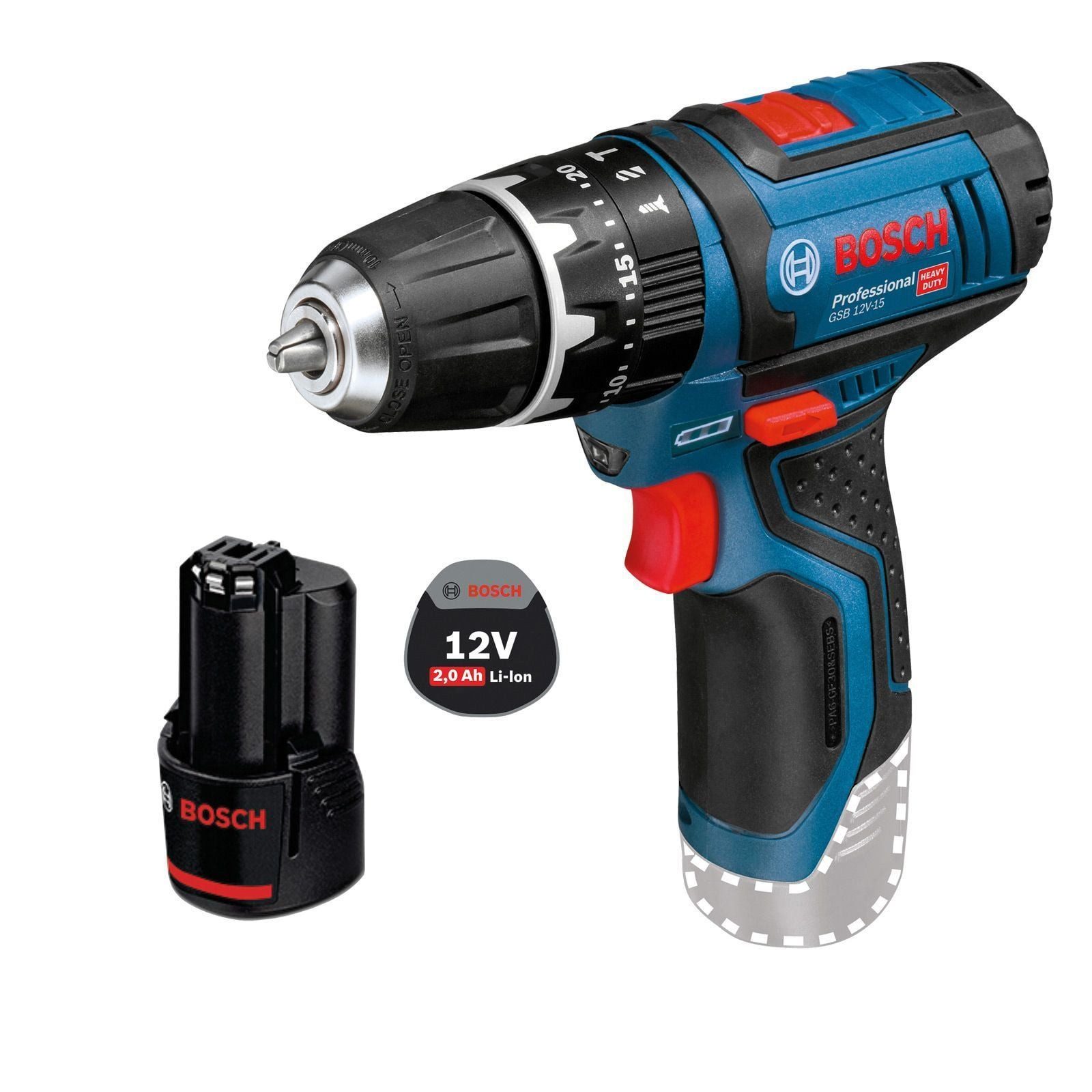BOSCH Akku-Schlagbohrschrauber Bosch Akku-Schlagbohrschrauber GSB 12V-15 / 1x 2,0 Ah Akku