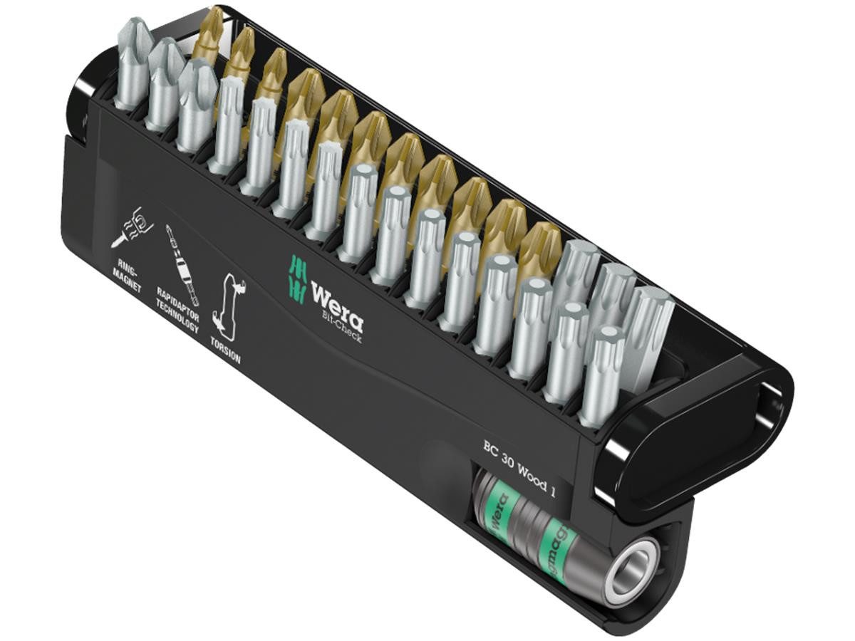 Wera Bit-Set Bitsortiment PH/PZD/TX, Set, 30-teilig, Rapidaptor-Halter, inkl. aufstelbaren Bit-Check