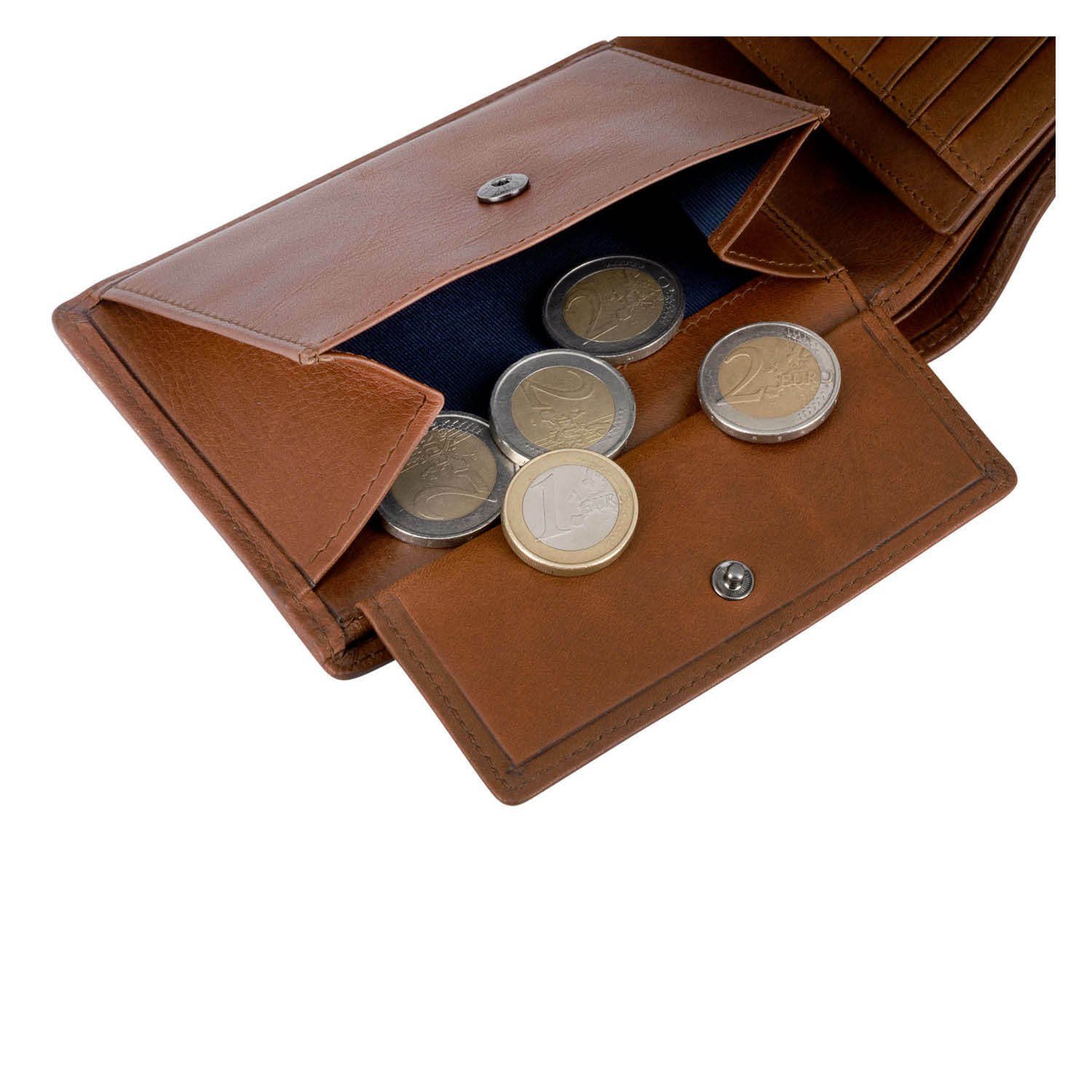 VON HEESEN Geldbörse Geldbeutel mit Cognac-Braun & Kartenfächer, 13 RFID-Schutz inkl. Geschenkbox Portemonnaie