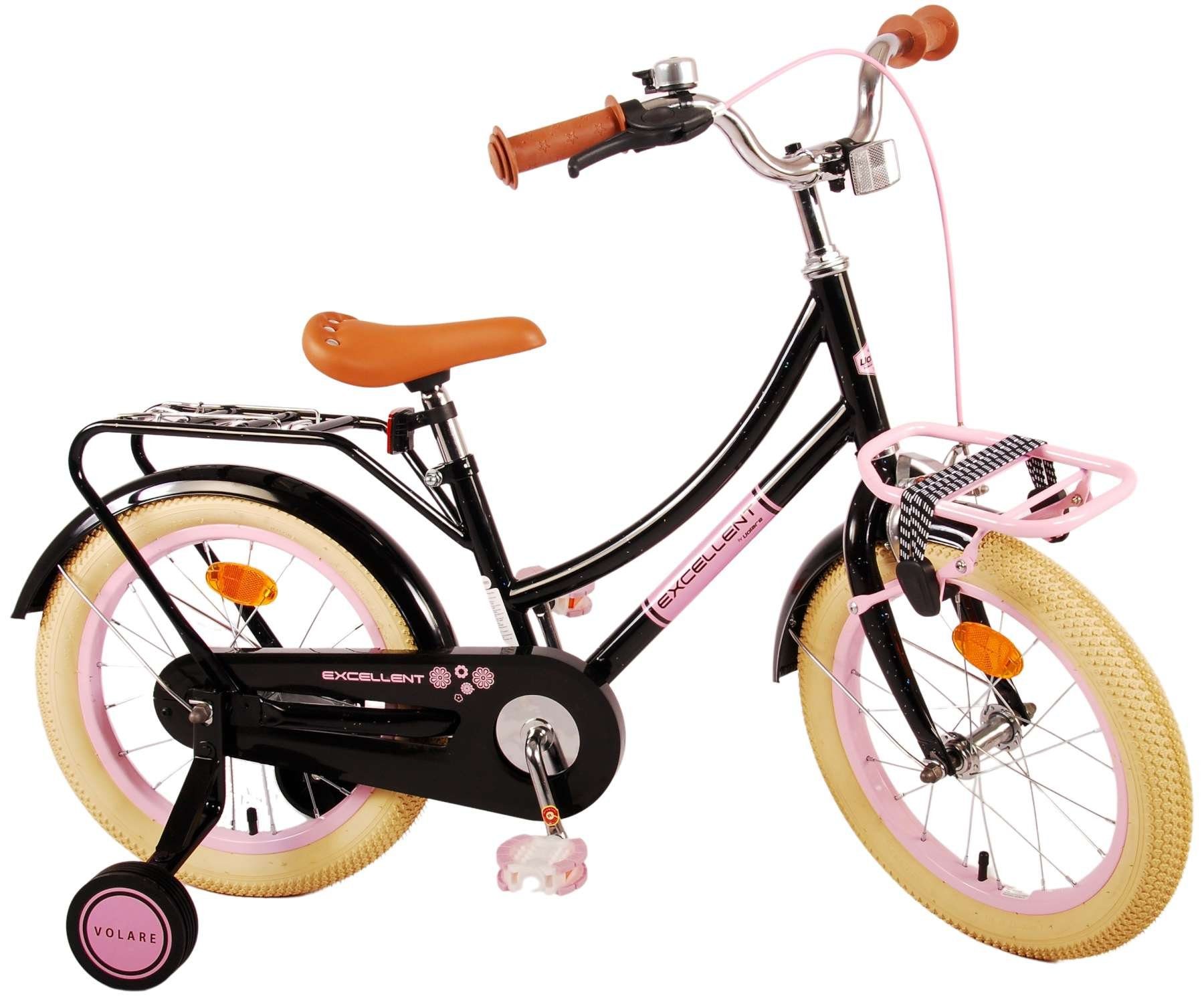 Volare Kinderfahrrad Excellent - Mädchen - 16 oder 18 Zoll- bis 60kg - 95% zusammengebaut, Rücktrittbremse, 3 - 7 Jahre, Luftbereifung schwarz