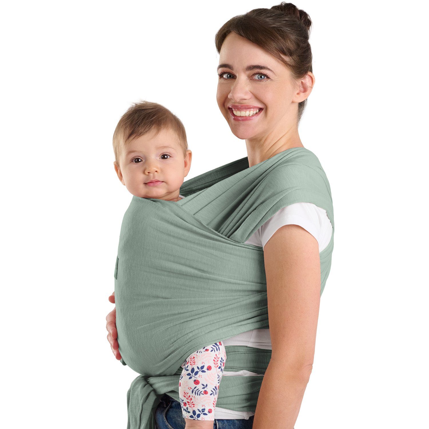 Laleni Tragetuch Babytragetuch für Neugeborene - 100% weiche Bio-Baumwolle, elastisch bis 16kg Grün