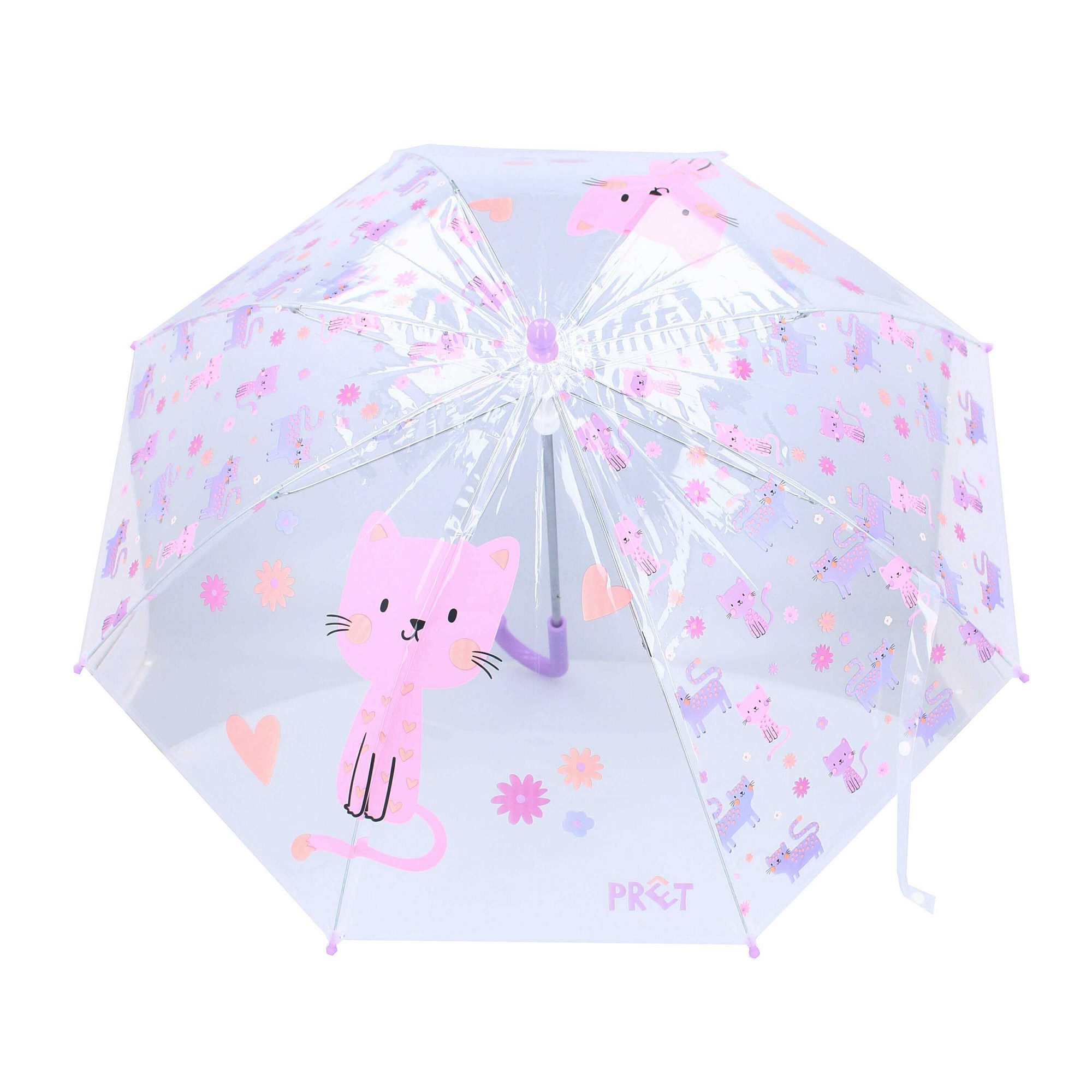 Vadobag Regenschirm-Wanderstock Prêt Kinder-Regenschirm ⌀ 71 cm Katze-Design, transparent