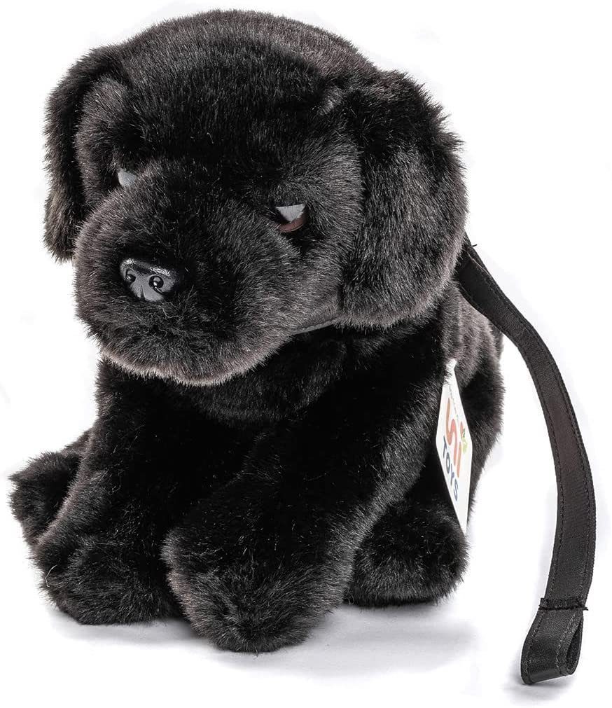 Uni-Toys Kuscheltier % 100 Höhe recyceltes Füllmaterial Plüsch-Hund, Labrador - Welpe 23 schwarz, Plüschtier, - cm m.Leine zu