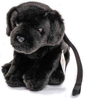 Uni-Toys Kuscheltier Labrador Welpe schwarz, m.Leine - Höhe 23 cm - Plüsch-Hund, Plüschtier, zu 100 % recyceltes Füllmaterial
