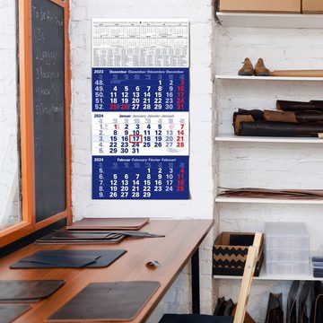 TOBJA Wandkalender 3 Monatskalender 2024 Blau Büro Wandkalender, mit Datumsschieber Bürokalender 24
