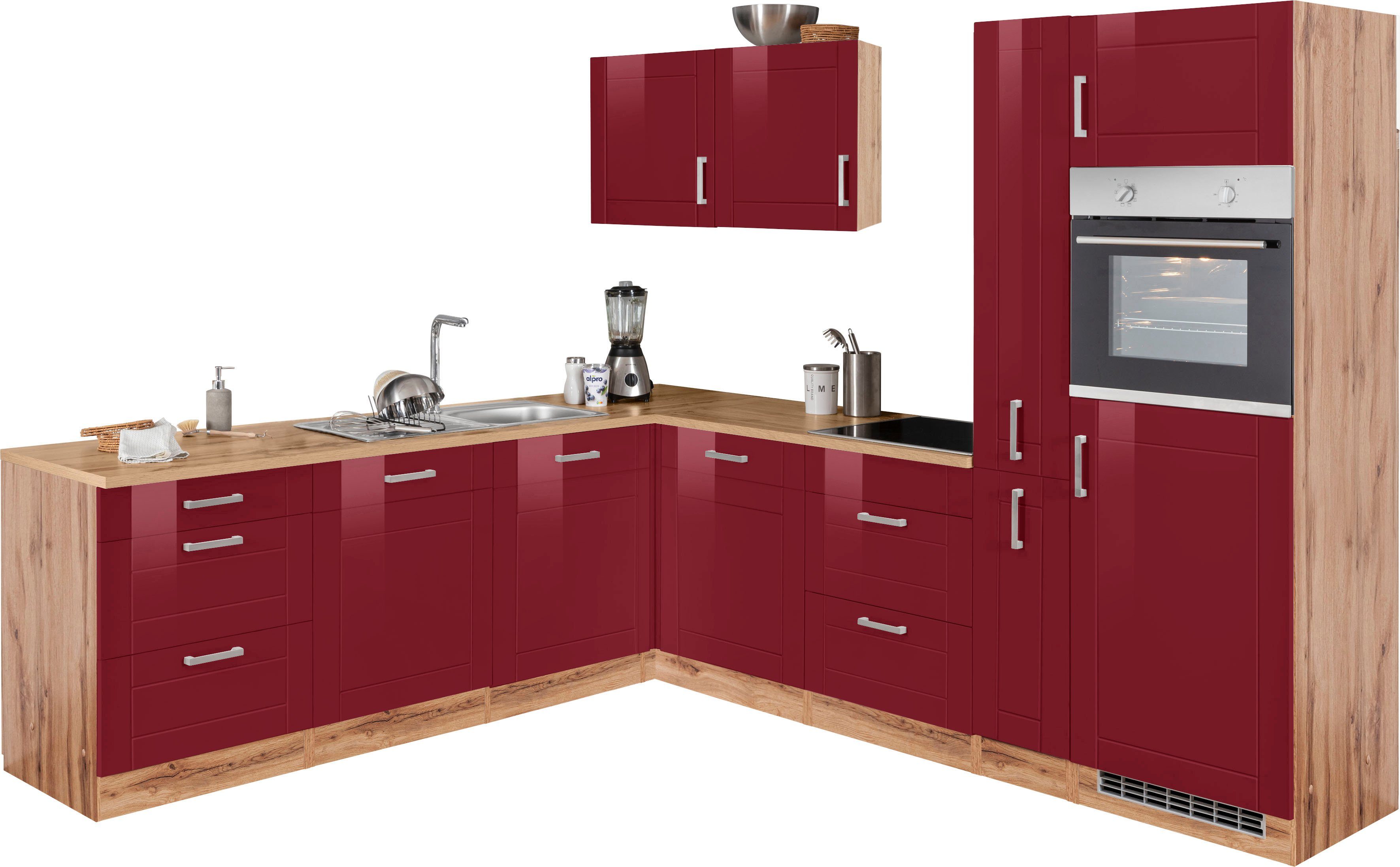 HELD MÖBEL Winkelküche Tinnum, ohne E-Geräte, Stellbreite 240/270 cm rot