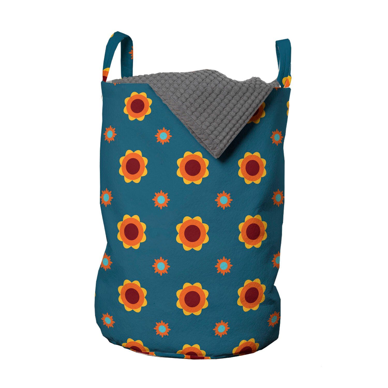 Abakuhaus Wäschesäckchen Wäschekorb mit Griffen Kordelzugverschluss für Waschsalons, Blumen Blumen und Sun Motive
