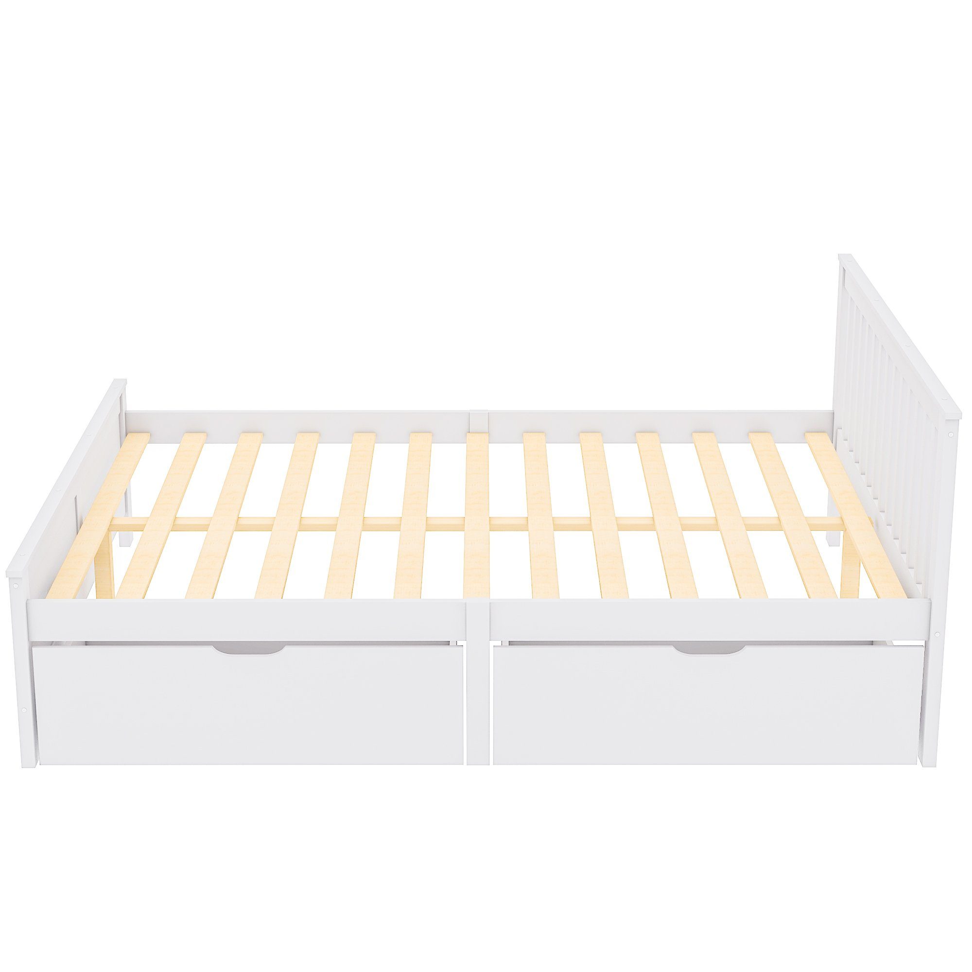 Massivholzbett (Jugendbett), Doppelbett mit 2 Schubladen 140x200 massiver Kiefer