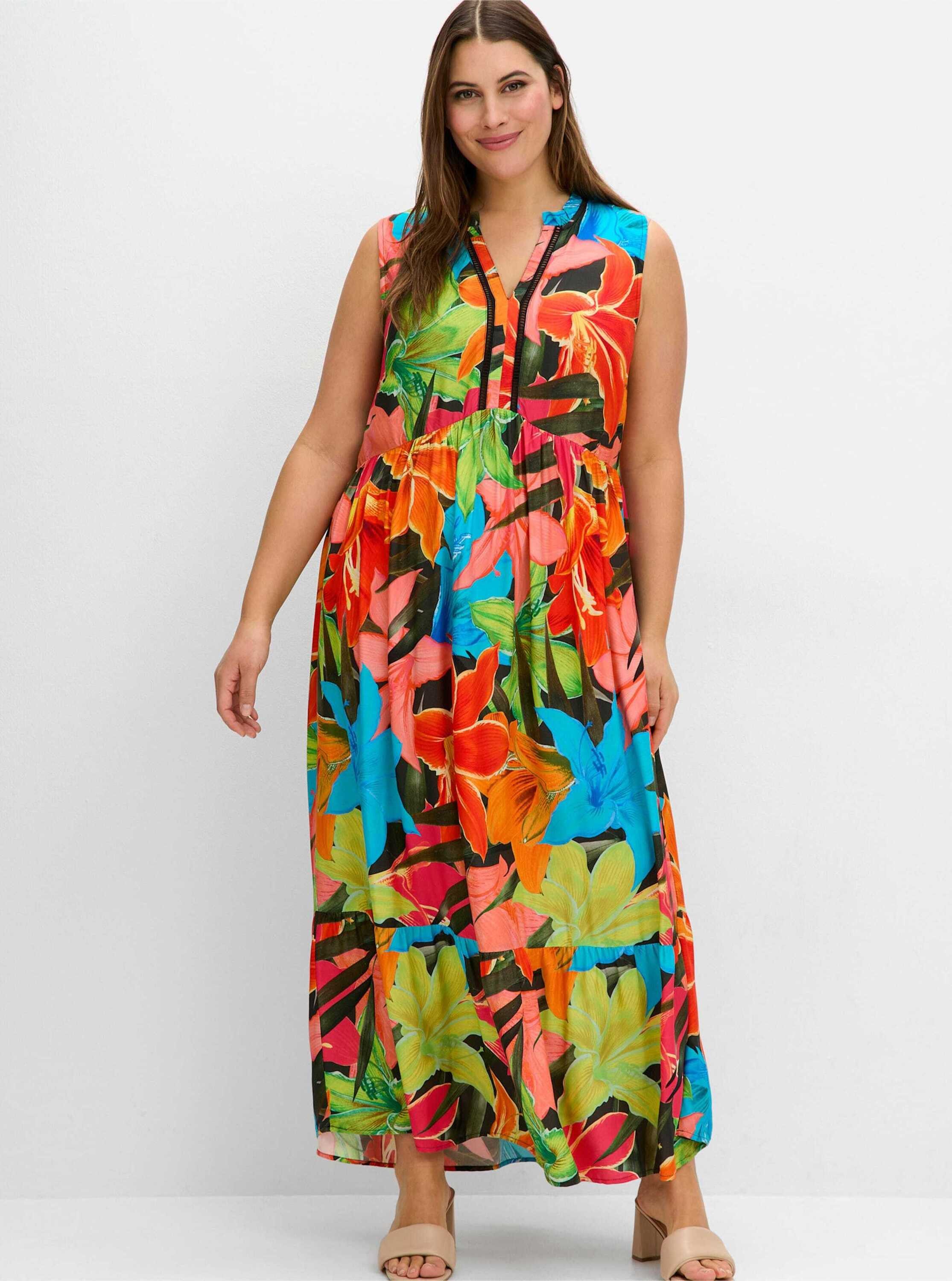 Sheego Etuikleid Maxikleid Ärmellos mit Blumenprint günstig online kaufen