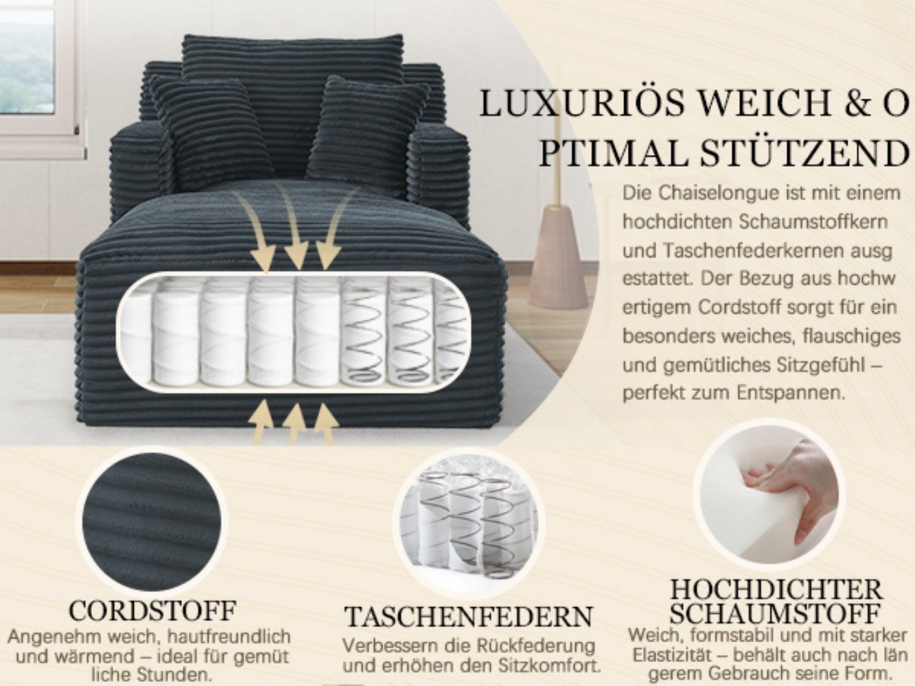 BlingBin Loungesofa Modernes Chaiselongue Sofa Chaiselongue-Sofa aus Cord, günstig online kaufen