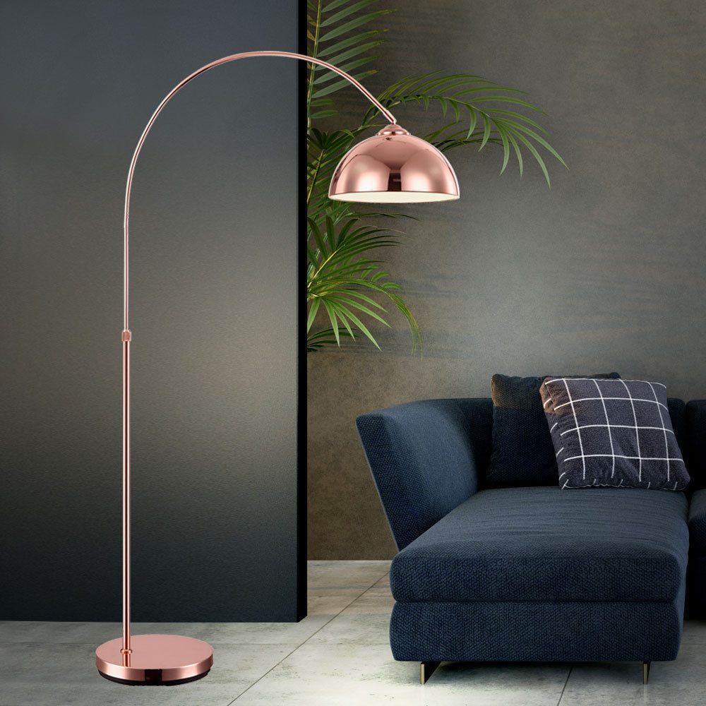 GLOBO LIGHTING LED Stehlampe, Leuchtmittel inklusive, Warmweiß, LED Bogen Steh Lampe Stand Leuchte Kupfer-Farbe