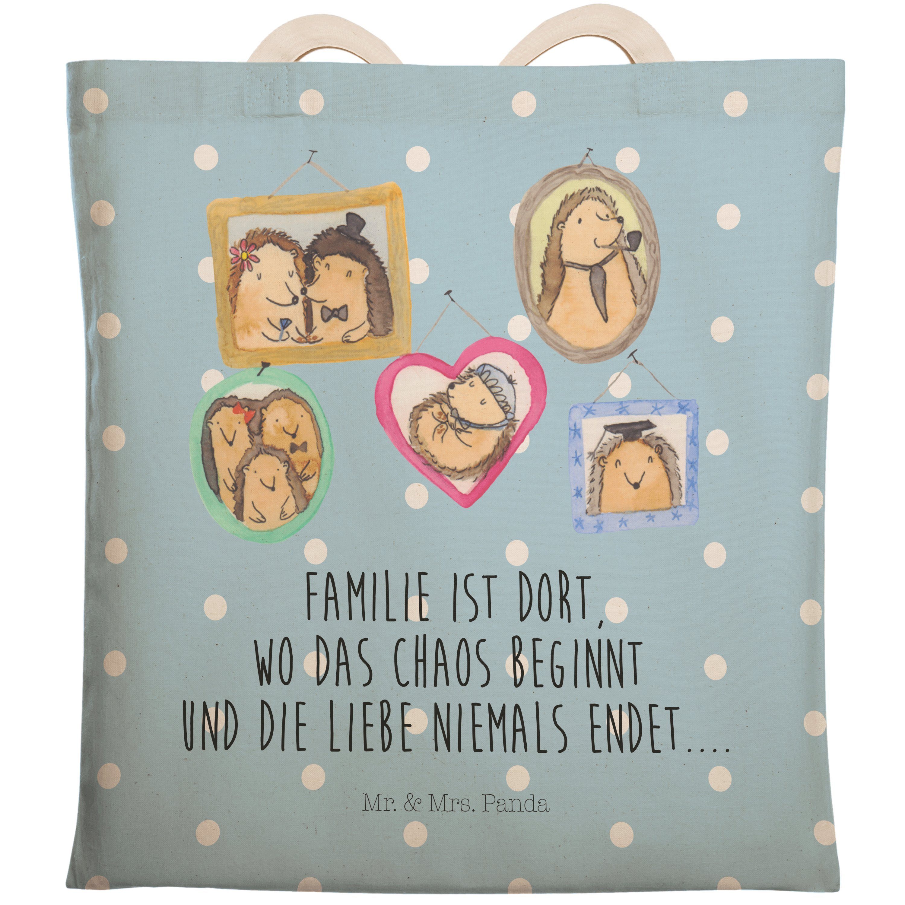 Mr. & Mrs. Panda Tragetasche Igel Familie - Blau Pastell - Geschenk, Liebe, Einkaufstasche, Tasche (1-tlg)