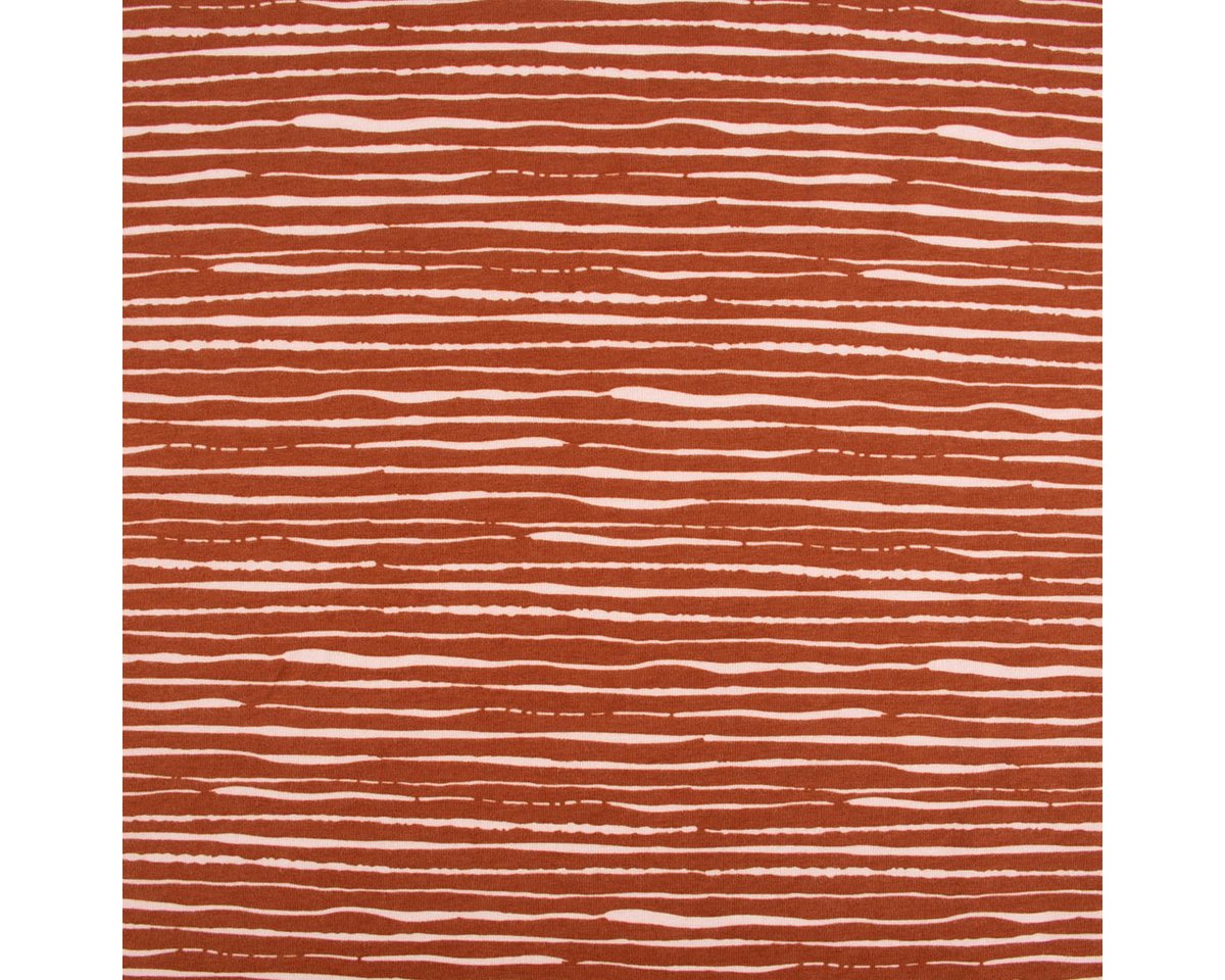 Thumbnail - SCHÖNER LEBEN. Stoff Baumwolljersey Organic Bio Streifen unregelmäßig rost rosa 1,5m, allergikergeeignet