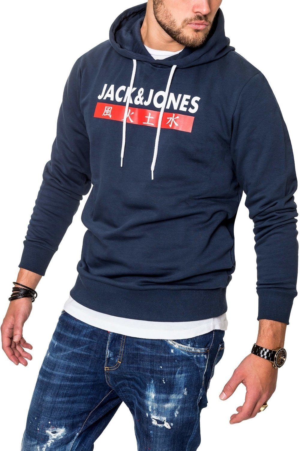 Jack & Jones Kapuzensweatshirt JORELEMENTS mit Logoprint dunkelblau