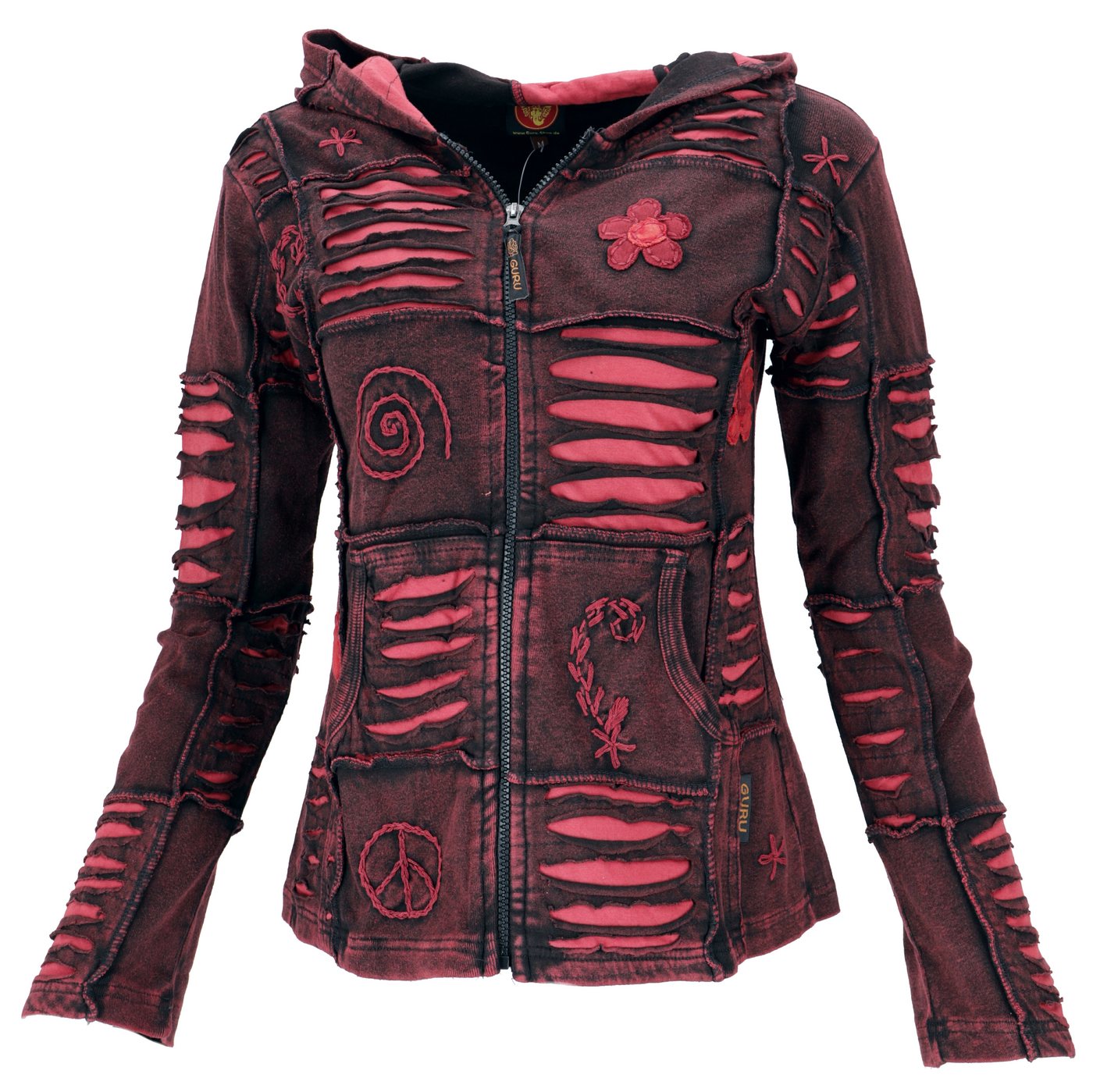 Guru-Shop Langjacke Goa Patchwork Jacke, Boho Kapuzenjacke -.. alternative Bekleidung