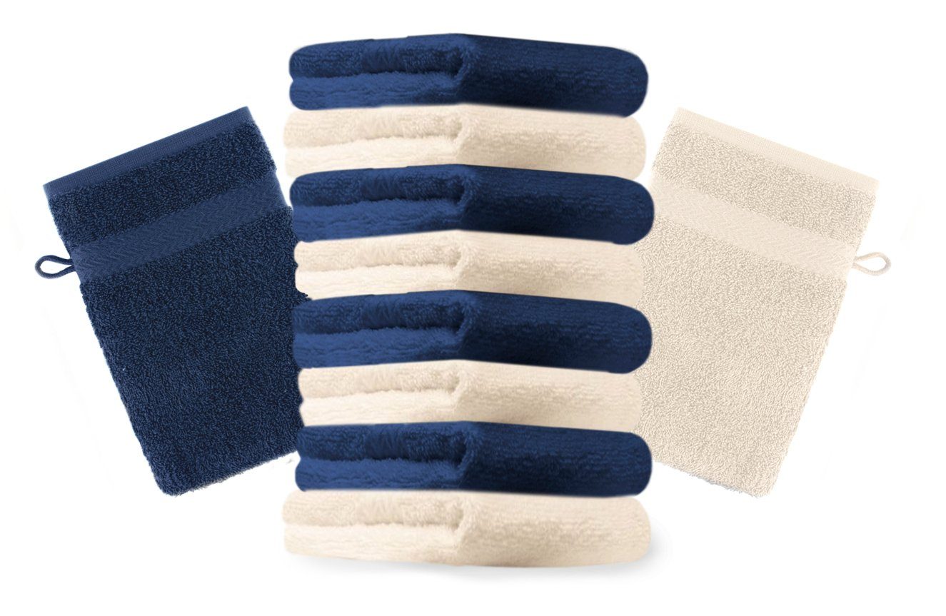 Betz Waschhandschuh 10 Stück Waschhandschuhe Premium 100% Baumwolle Waschlappen Set 16x21 cm Farbe dunkelblau und beige (10-tlg)