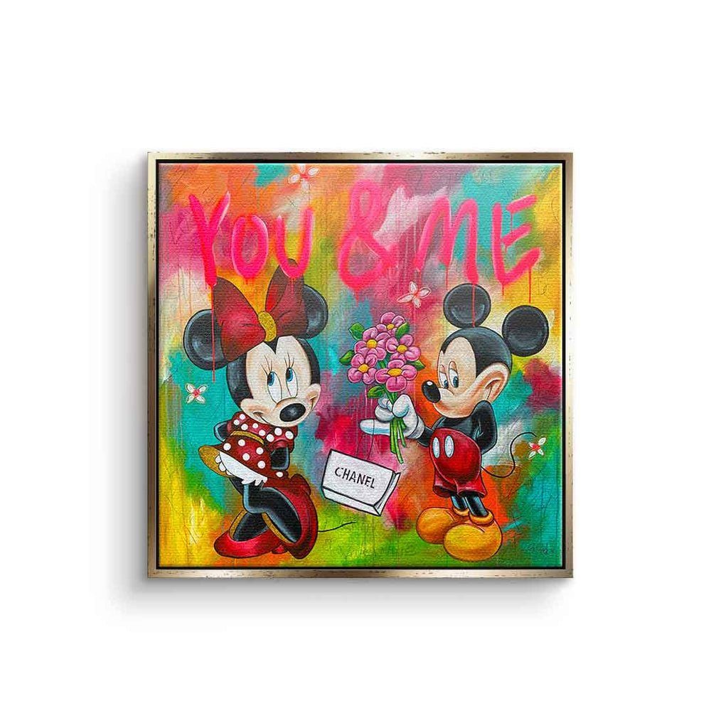 DOTCOMCANVAS® Leinwandbild, Leinwandbild You & Me Micky Maus Mickey Mouse Minnie Maus Mouse design goldener Rahmen