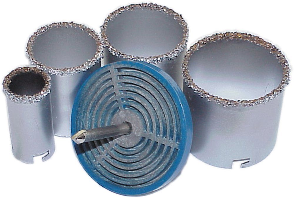 HAROMAC Kreisschneider Lochbohrer-Set für viele Hartmetallspitze Zentrierbohrer 1 Trockenbau 33,53,63,73mm (6-tlg), Fliesen, mit 6tlg, Teller Einsätze, und