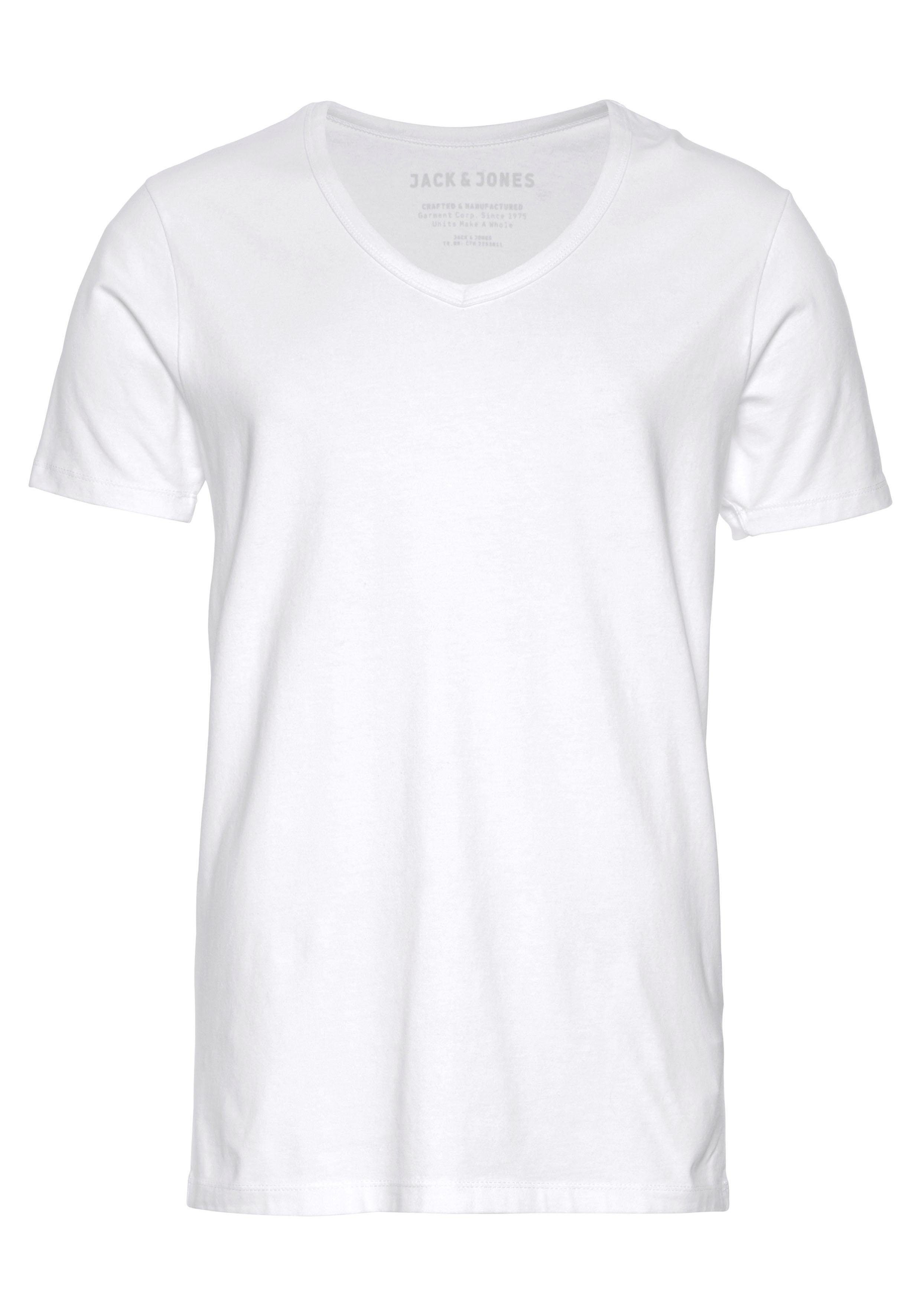 & SLIM- T-Shirt FIT white Jack V-NECK TEE V-Ausschnitt BASIC Jones mit