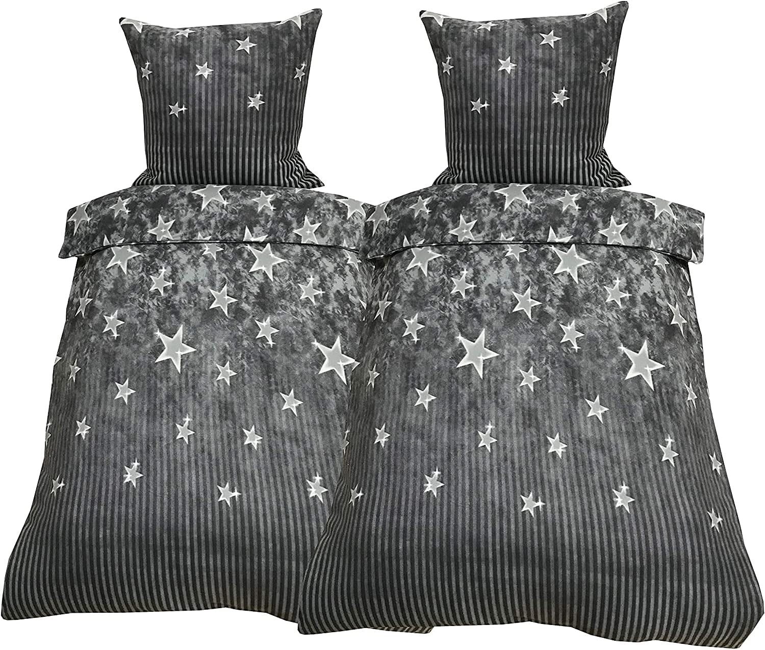 Visaggio Bettwäsche Winter Fleece Bettbezug flauschig warm, Fleece, 4 teilig, Thermofleece kuschelig weich, Sterne
