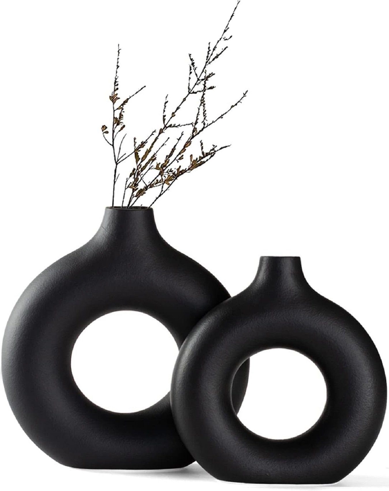 Vicbuy Dekovase (2 St), Keramik Vase, Vasen matt, Pampasgras-Vase, L+M Schwarz