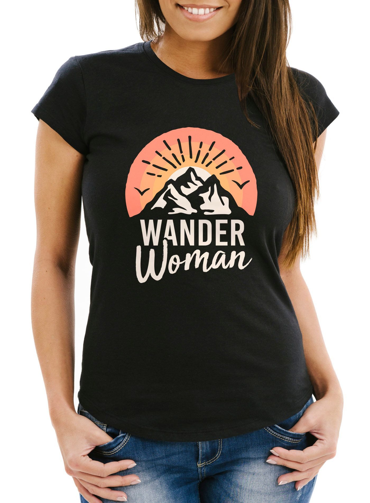 MoonWorks Print-Shirt Damen T-Shirt Wander Woman Wanderer Outdoor Geschenke für Wanderfans mit Print