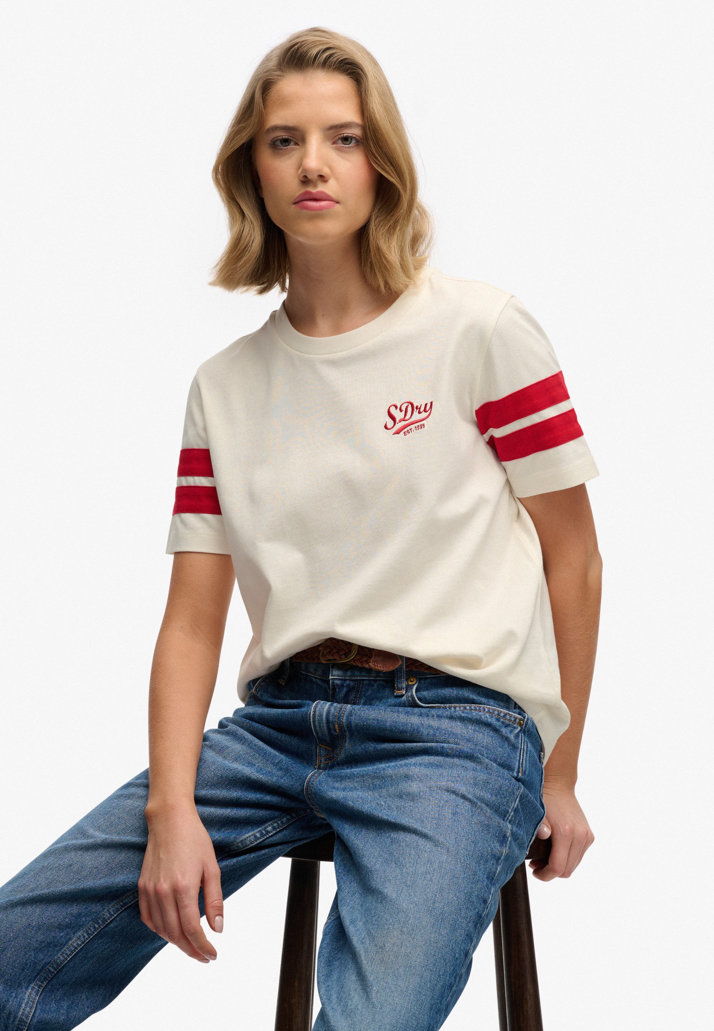 Superdry Print-Shirt VARSITY STRIPE SCRIPT TEE