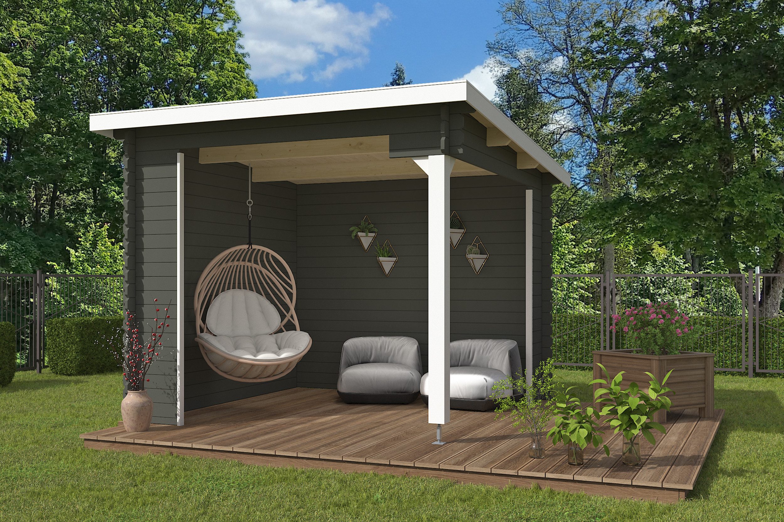 Nordic Holz Gartenhaus Buffalo 380, BxT: 420x323,9 cm, (Unterstand inkl. Rückwand)