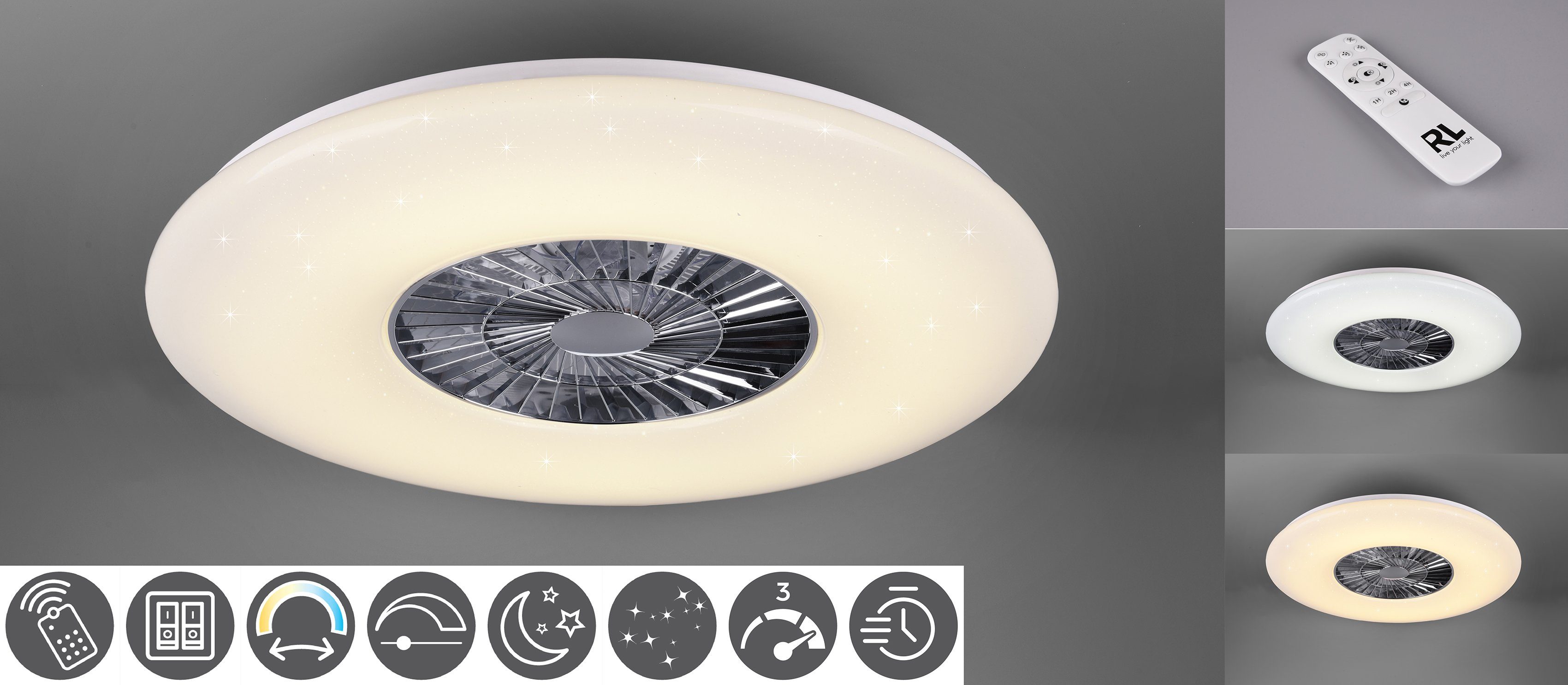 schaltbar Leuchte/ integriert, Deckenleuchte Visby, mit fest getrennt LED Neutralweiß, TRIO Ventilator, Timerfunktion, Ventilator Ventilatorfunktion, Fernbedienung., Leuchten LED