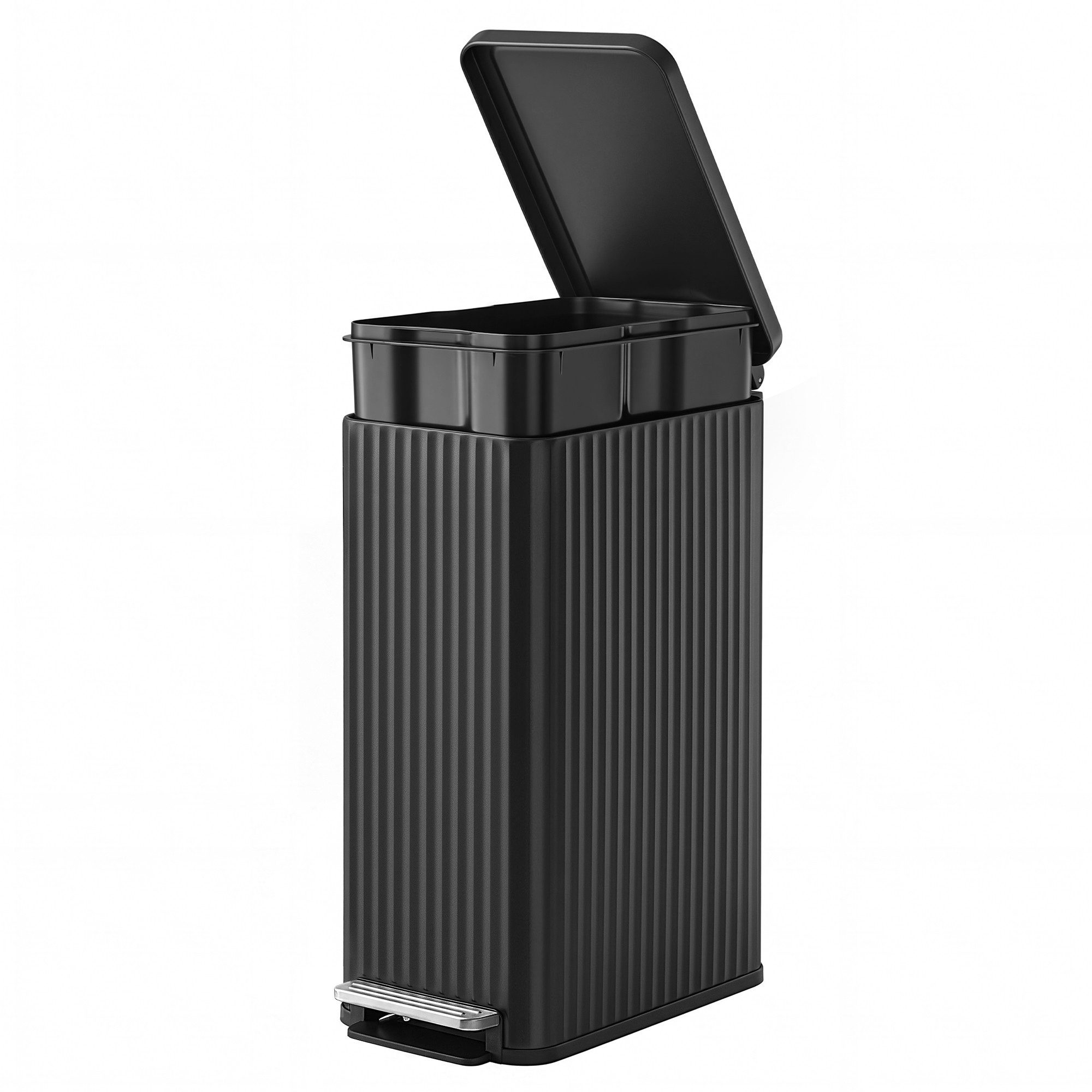 SONGMICS Mülleimer Küche, 50 L Abfalleimer mit Pedal, Tretmülleimer mit Deckel, Softclose, herausnehmbarer Inneneimer, aus Stahl, 15 Müllbeutel
