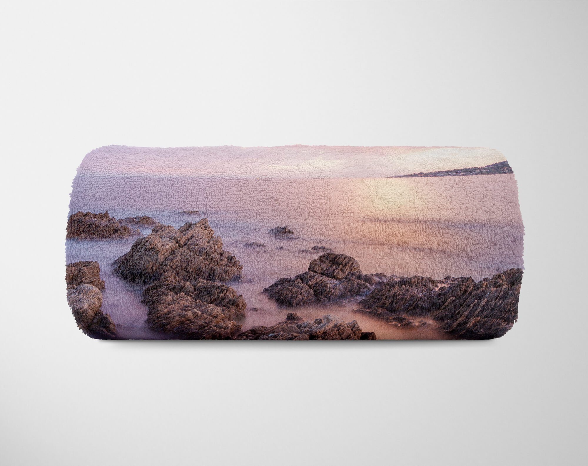 Handtuch Saunatuch Küste mit Kuscheldecke Strandhandtuch Ozean Art Felsen, Handtuch Baumwolle-Polyester-Mix Sinus Fotomotiv (1-St), Handtücher