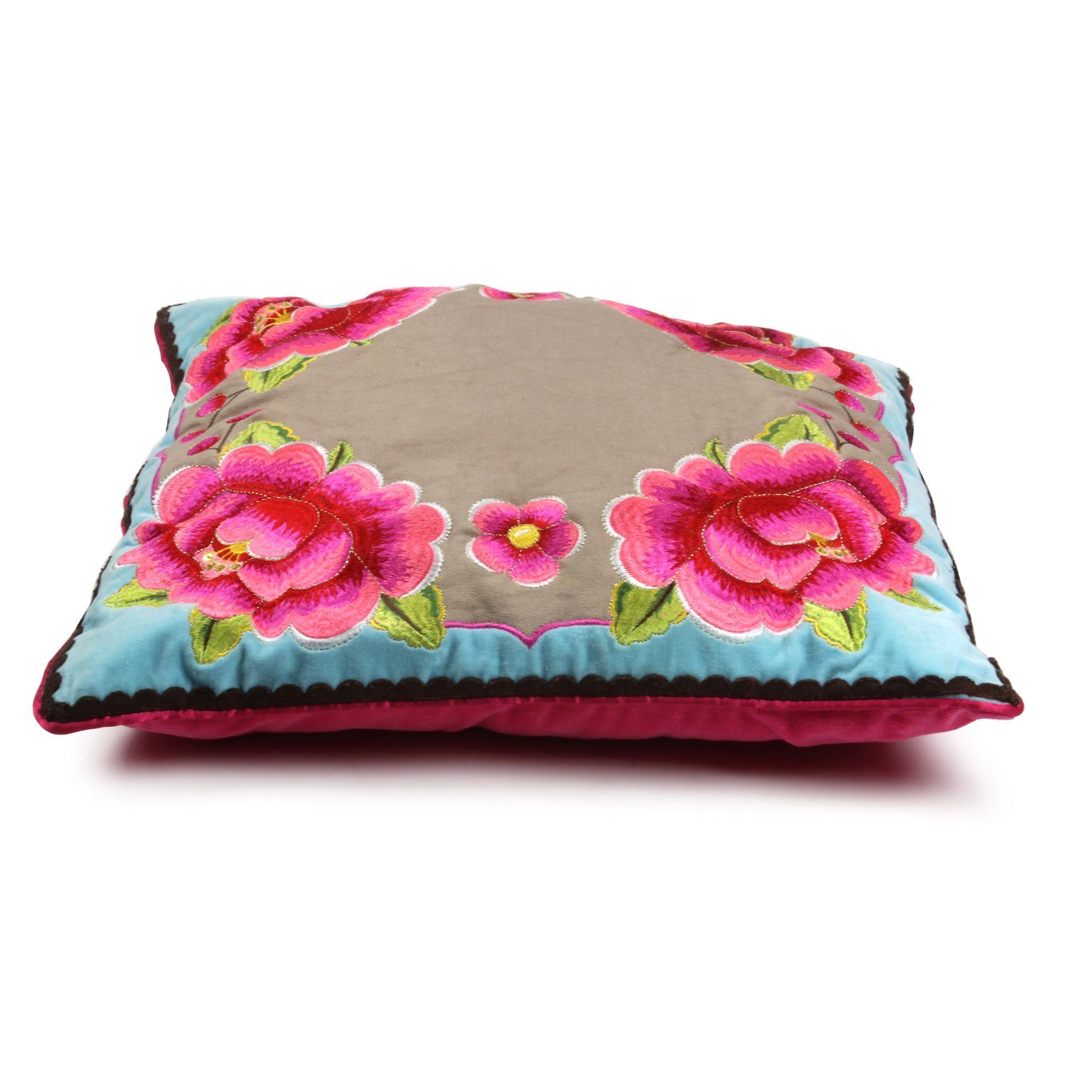 2 Kissenhüllen Flora-Silk Rot - Bestickte Wildseidenoptik 40x40 Cm