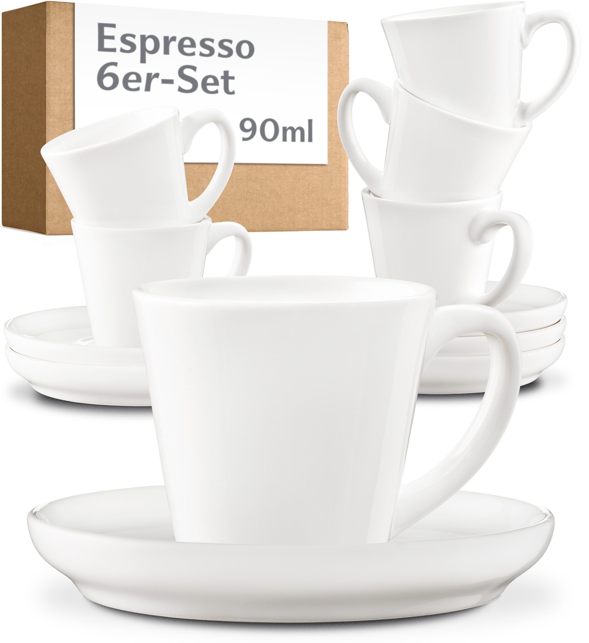Cosumy Espressotasse Espressotassen Set 6er mit Untertassen - Keramik Mokkatassen - 70ml, 12-tlg., Keramik, 70ml