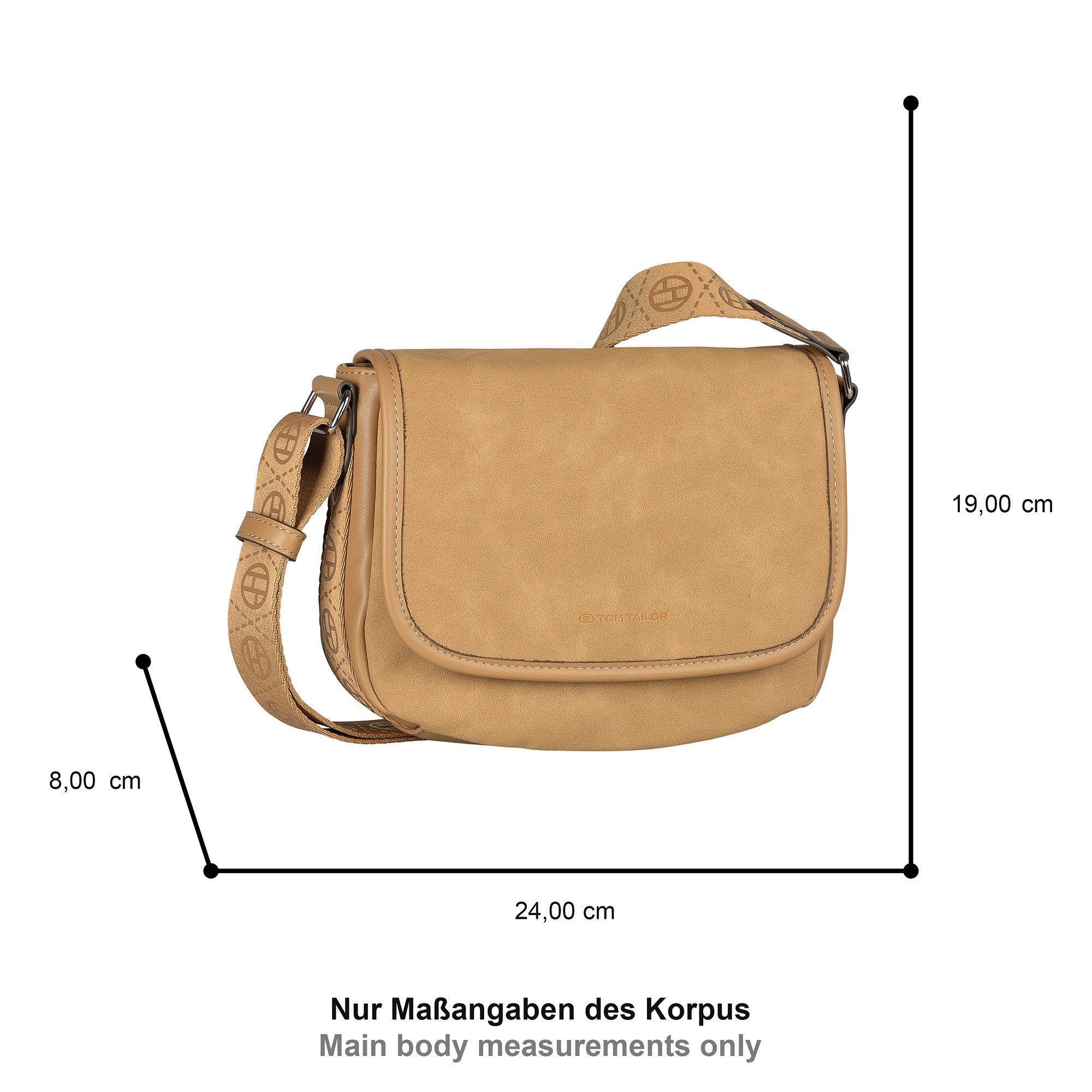 TOM TAILOR Umhängetasche Yara, feines Nubukimtat mit Glattlederimitat sowie Gewebeband mit Logodruck