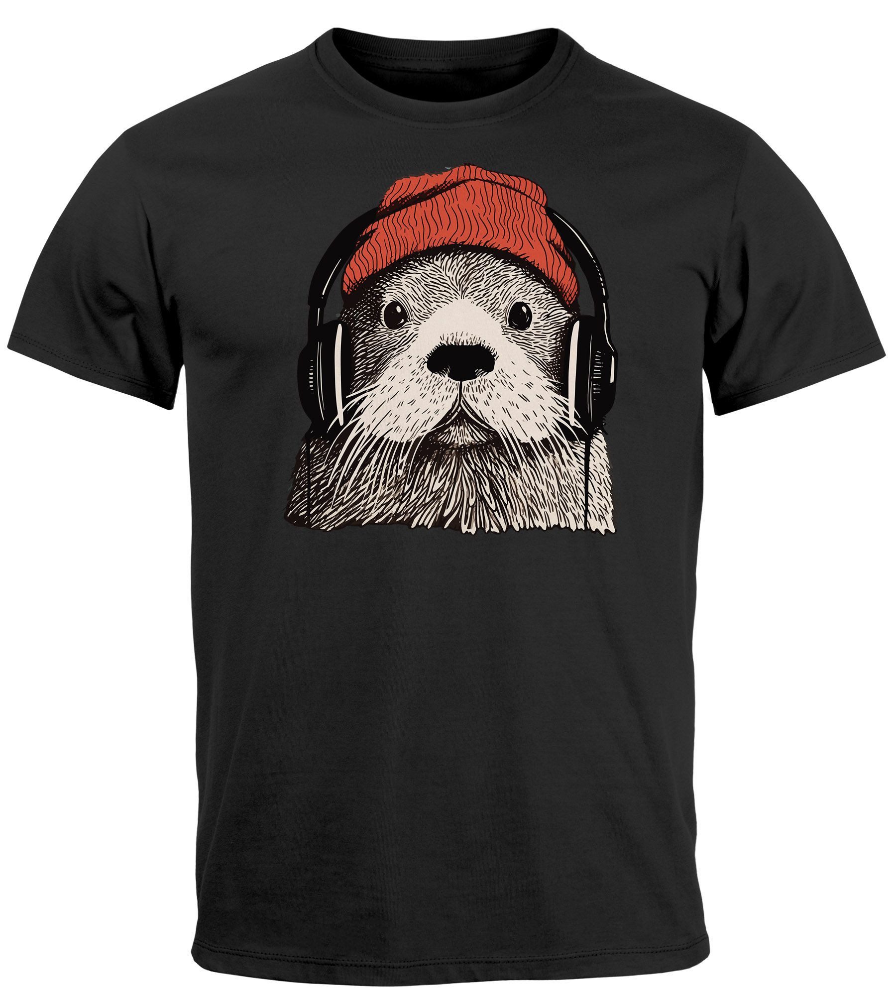 Neverless Print-Shirt Herren T-Shirt Otter Print Comic Illustration Kunstdruck Männer mit Print
