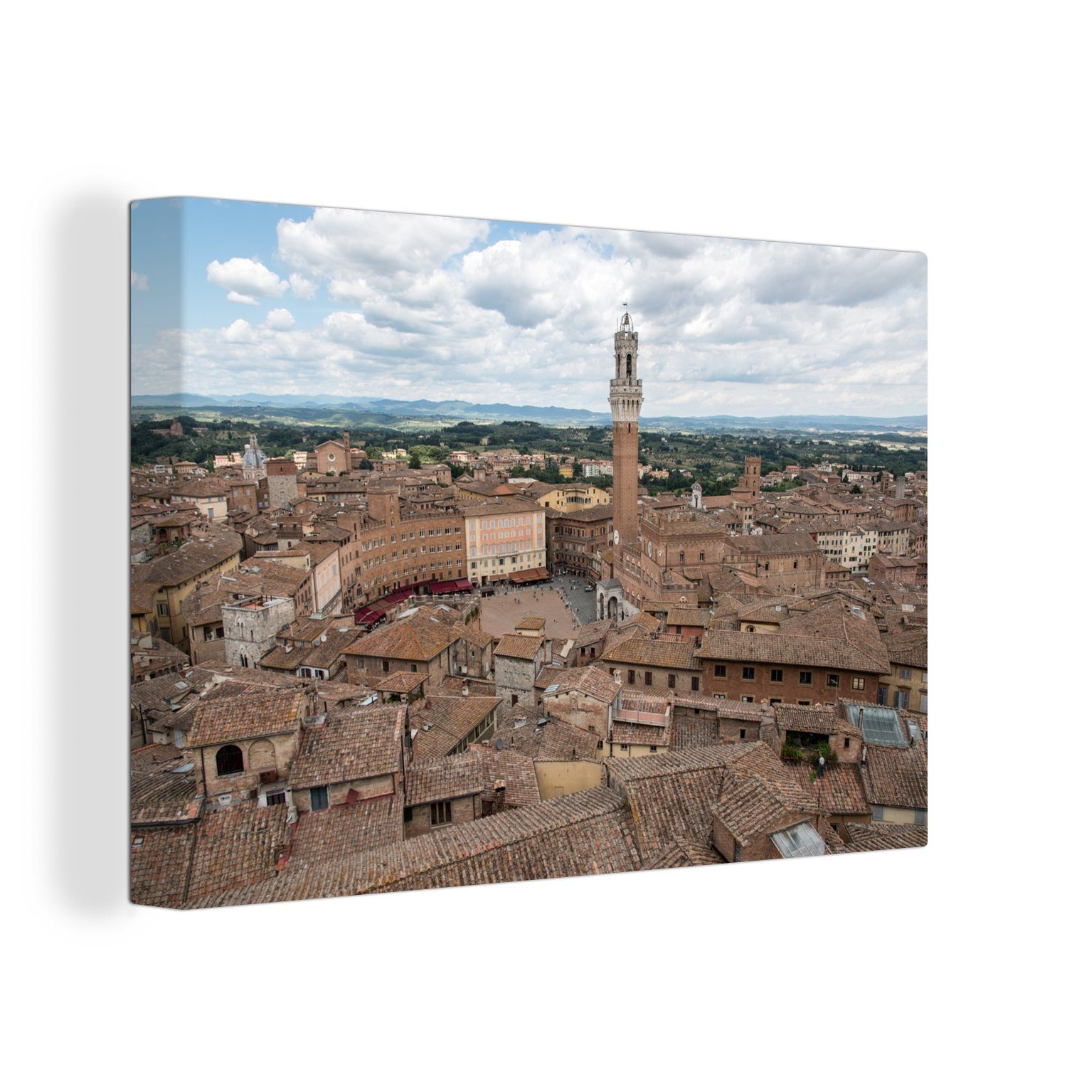 OneMillionCanvasses® Leinwandbild Die historische Piazza del Campo von oben in Italien, (1 St), Wandbild Leinwandbilder, Aufhängefertig, Wanddeko, 30x20 cm