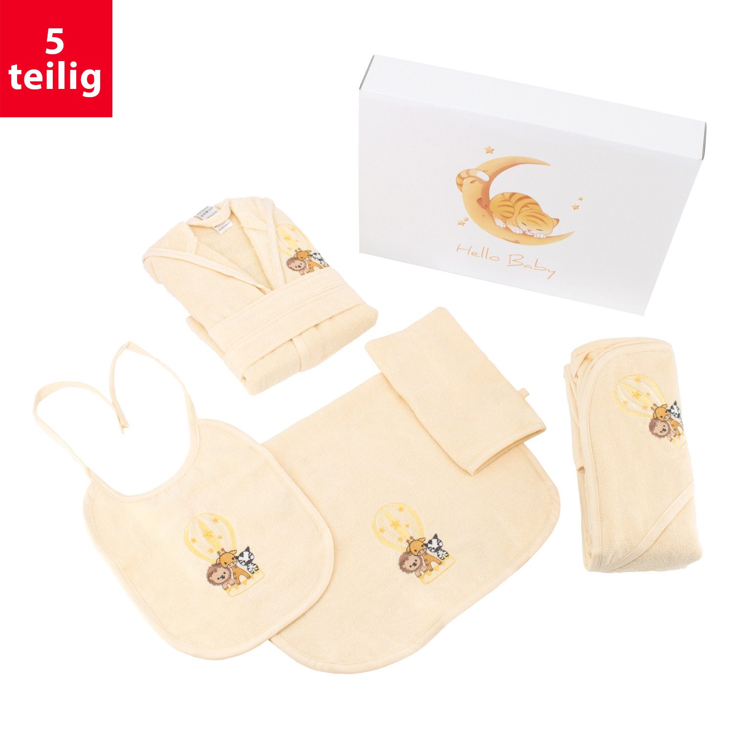 celodoro Babybademantel Baby Bade Geschenk Set 5-teilig, Baumwolle