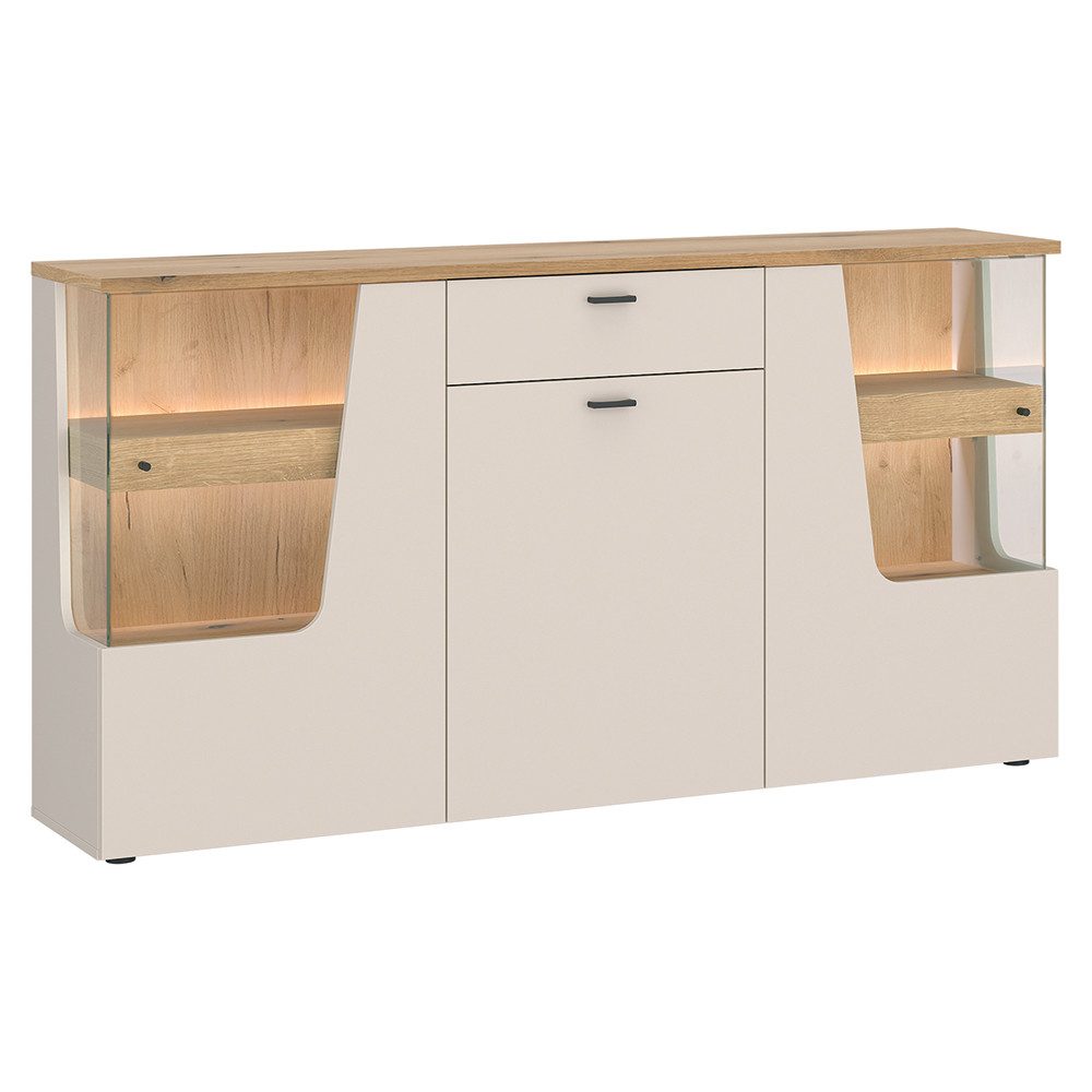Lomadox Sideboard CARMONA-129, 165 cm breit in Kaschmir & Eiche, 3 Türen & 1 Schublade