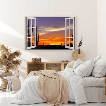 Sinus Art Leinwandbild Wandbild 120x80cm Fensterbild Mexikanische Landschaft Kaktus Sonnenunt, (1 St)