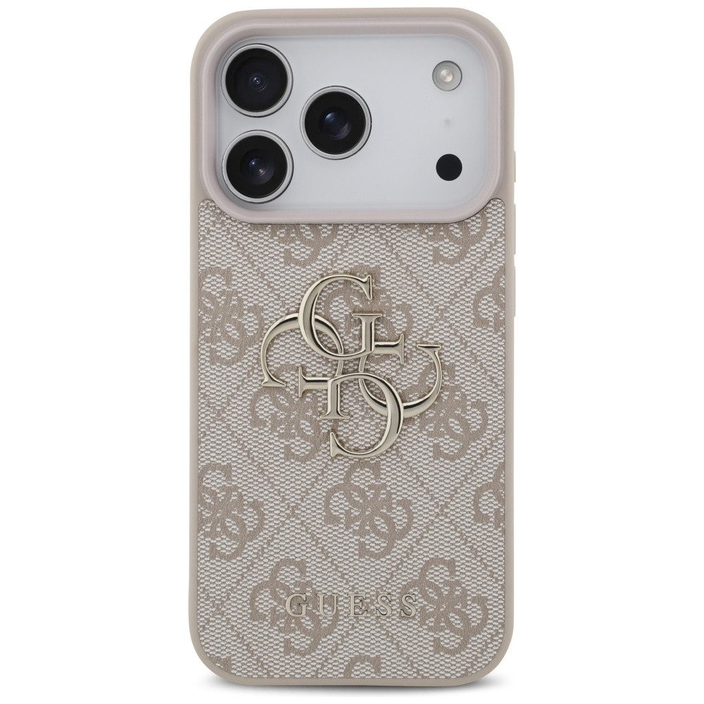 Guess Handyhülle iPhone 17 Pro Kunstleder rosa Big Logo Metall goldfarben 6,3 Zoll, Kantenschutz