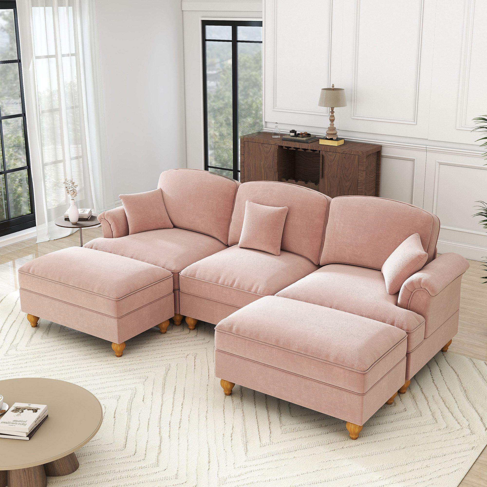 Leawin Sofa U-Sofa mit Rüschenrock – sofas wohnzimmer, sofa mit bettfunktion, Vielseitiges Cloud-Sofa im Mid-Century Stil mit 2 Designs